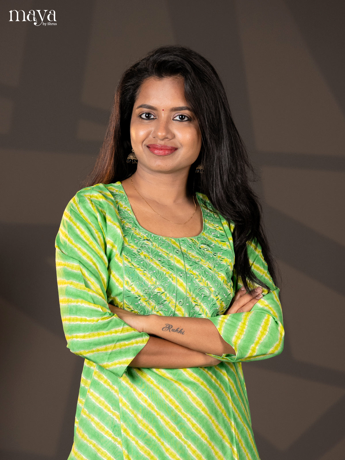 Green with Lemon yellow Embroidered Rayon Straight Kurti - Shop on Shrus.com