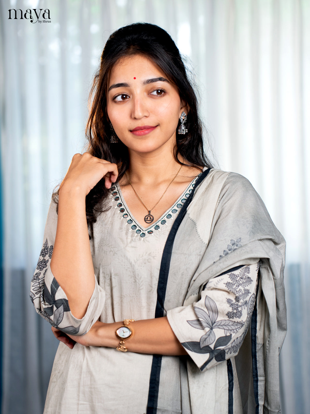 Pastel Green Cotton 3pc Salwar Suit with Floral Print - Top, Bottom & Dupatta - Shop on Shrus.com