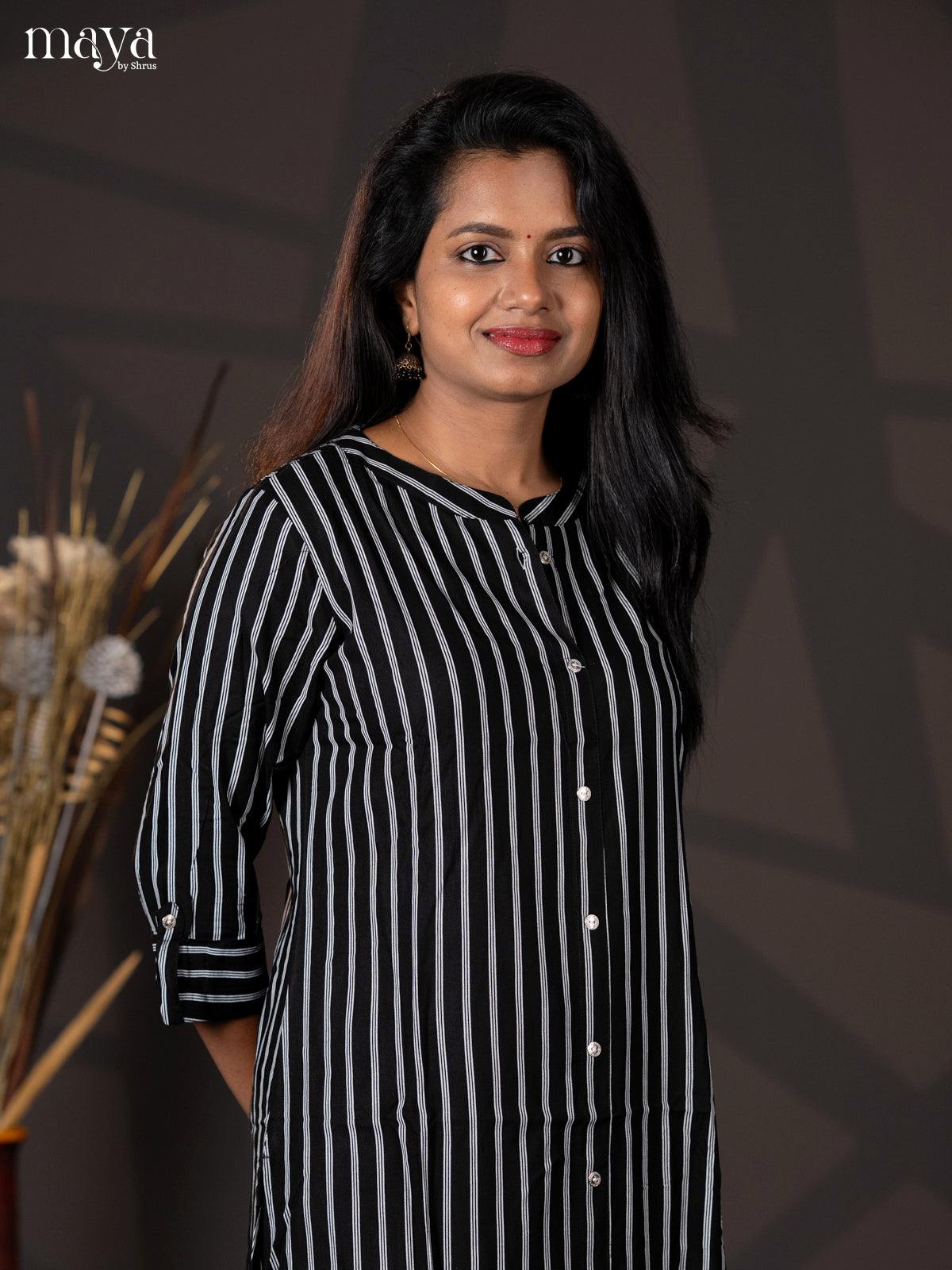 Black Stripe Rayon A- Line Kurti - Shop on Shrus.com