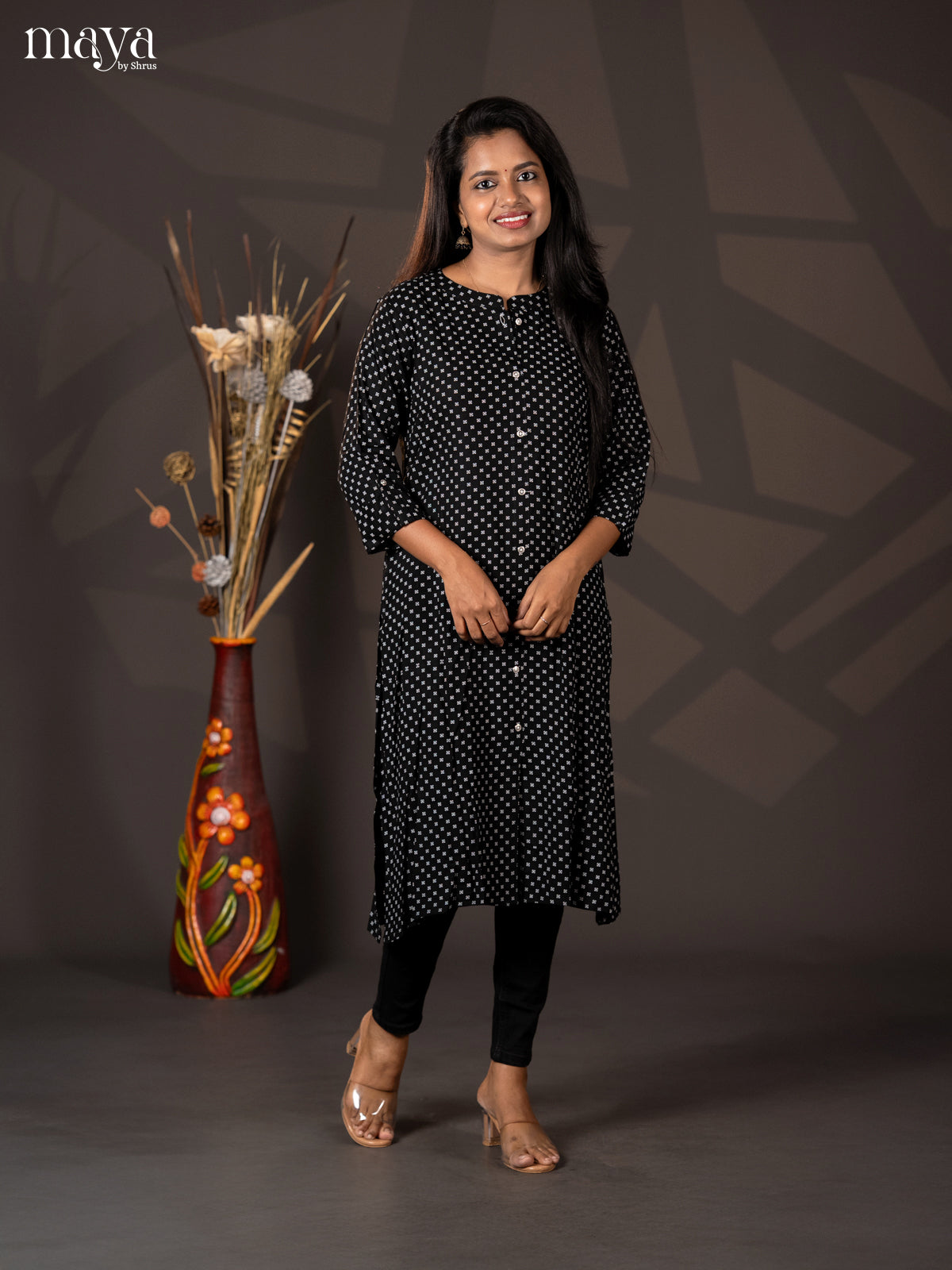Black Printed Rayon A - Line Kurti - Shop on Shrus.com
