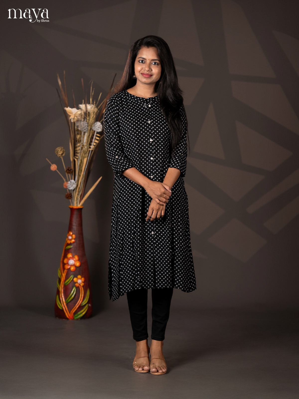 Black Printed Rayon A - Line Kurti - Shop on Shrus.com