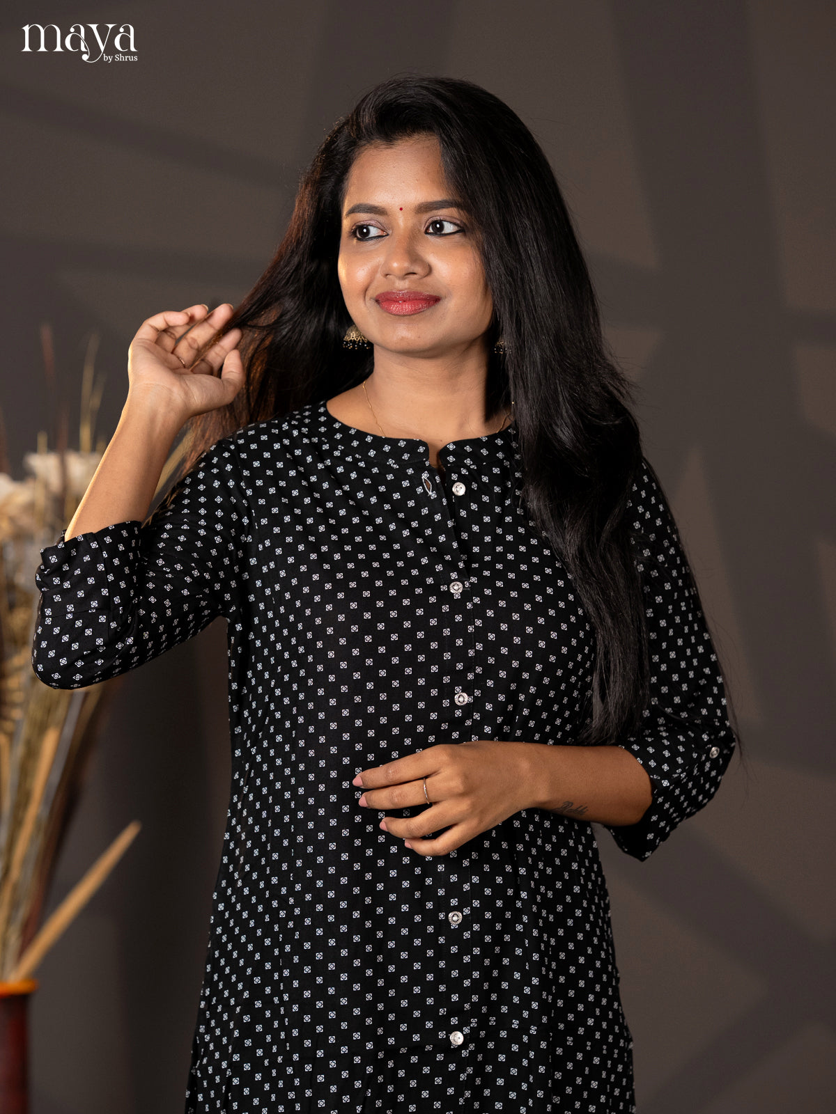 Black Printed Rayon A - Line Kurti - Shop on Shrus.com
