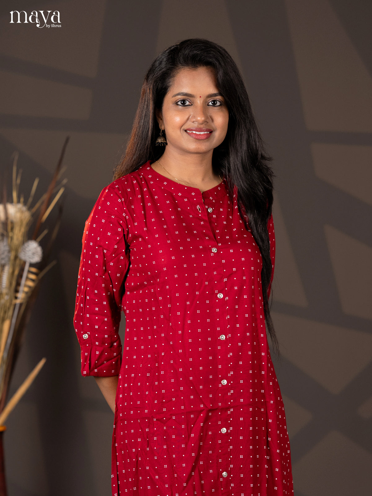 Dark red Printed Rayon A- Line Kurti - Shop on Shrus.com