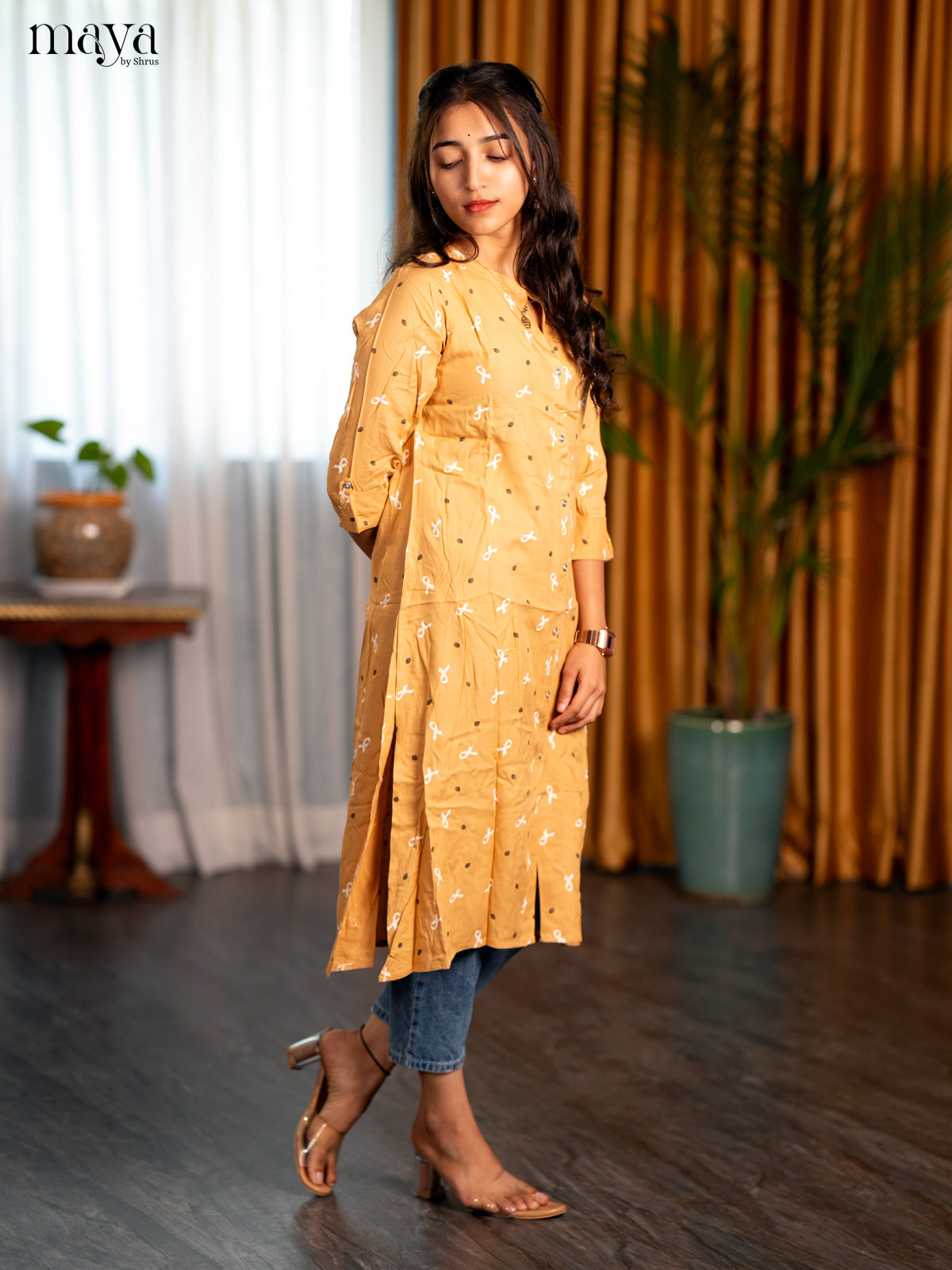 Sandal Printed Rayon A - Line Kurti - Shop on Shrus.com