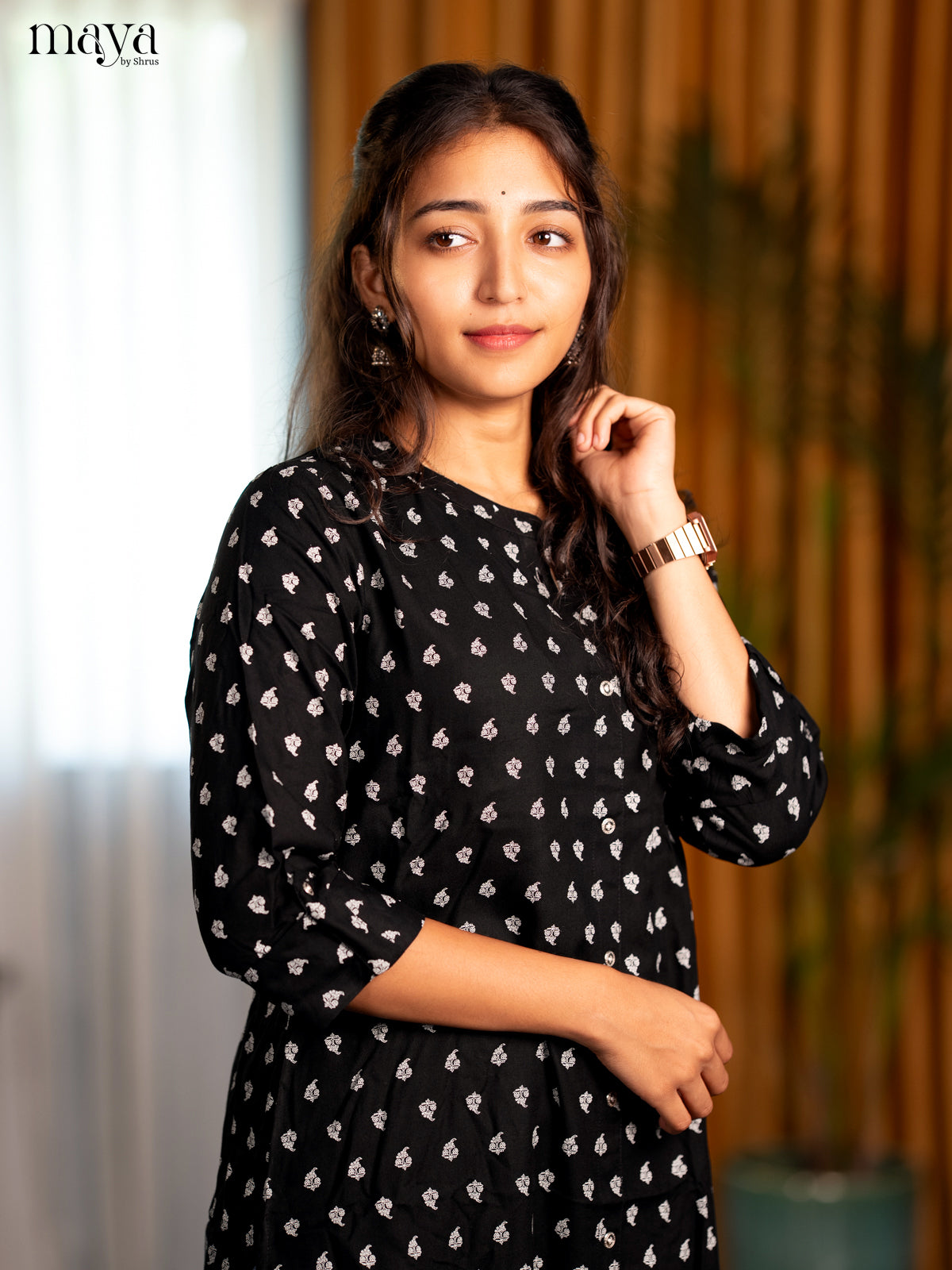 Black Floral Printed Rayon A- Line Kurti - Shop on Shrus.com