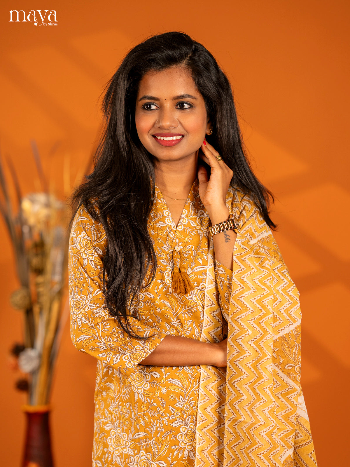 Mustrad Cotton 3pc Salwar Suit with Floral Print - Top, Botton & Dupatta - Shop on Shrus.com