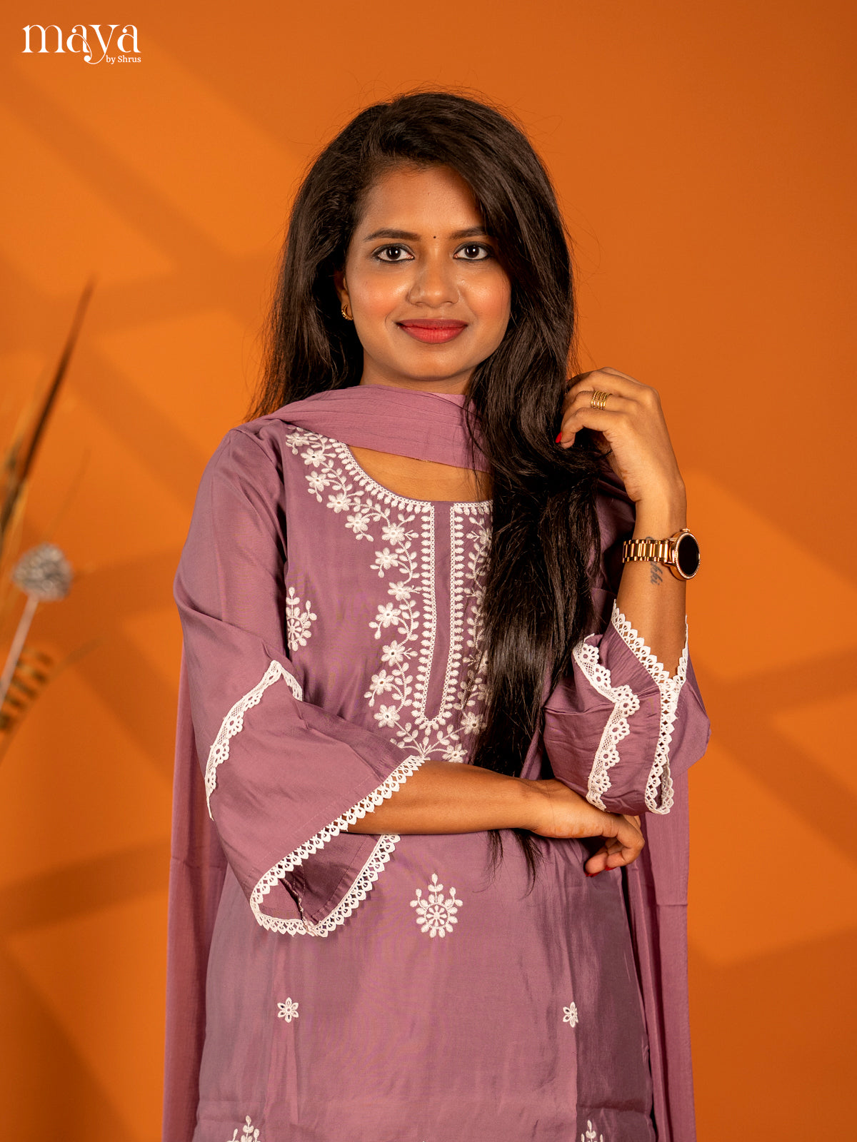 Embroidered Rayon 3pc peach onion pink Salwar Suit - Top, Bottom & Dupatta - Shop on Shrus.com