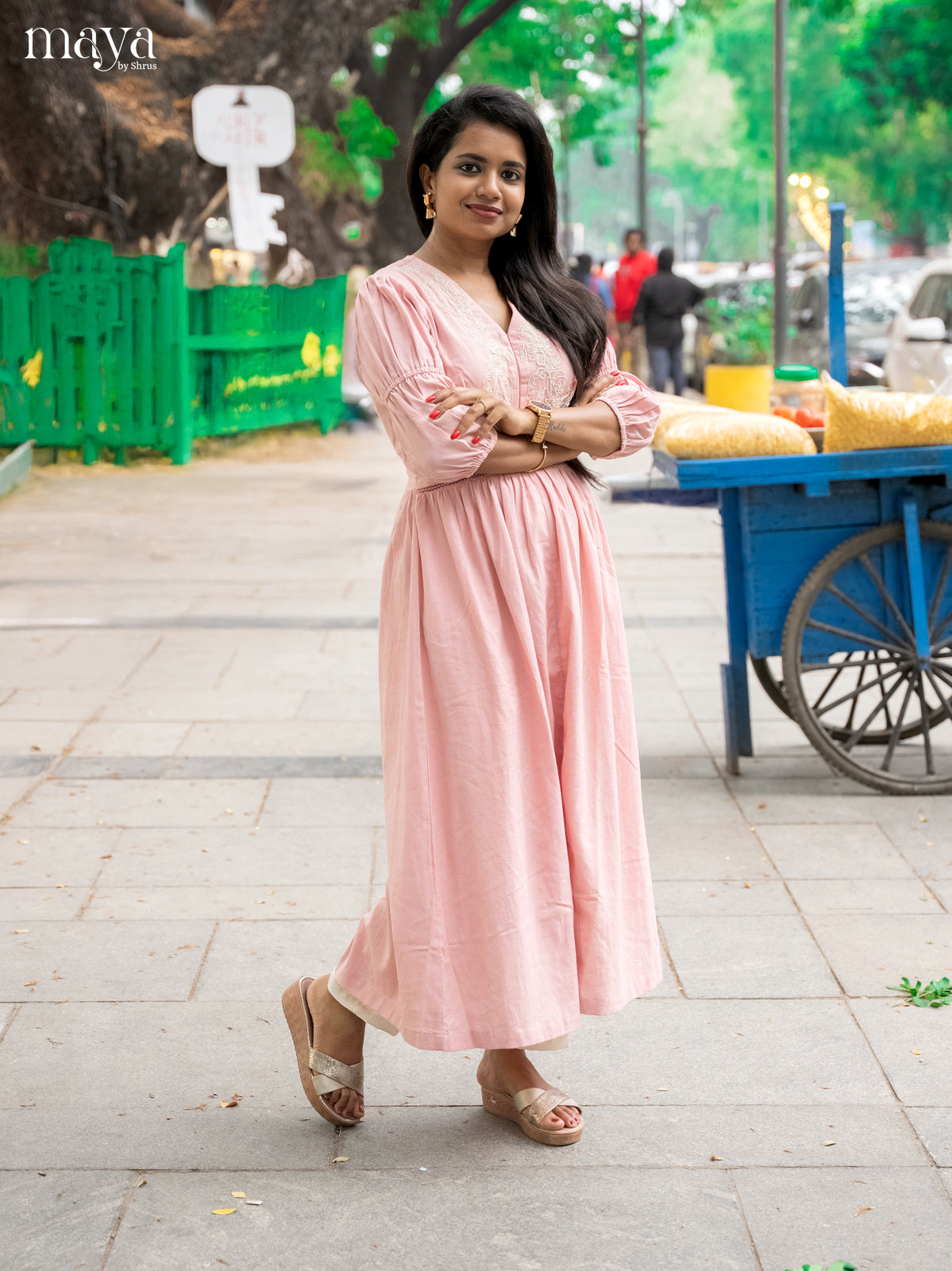 Embroidered Baby Pink Cotton Anarkali Kurti - Shop on Shrus.com