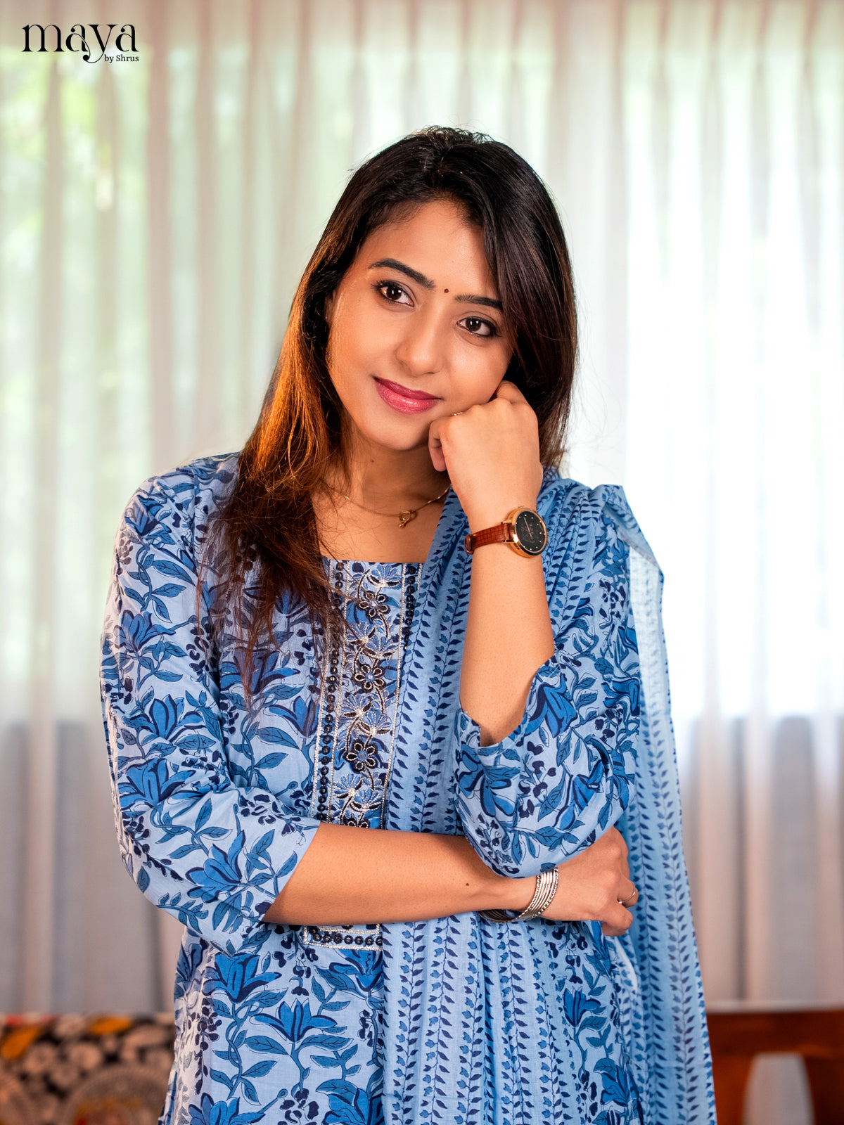 Blue - Floral printed Readymade 3- piece - Shop on Shrus.com