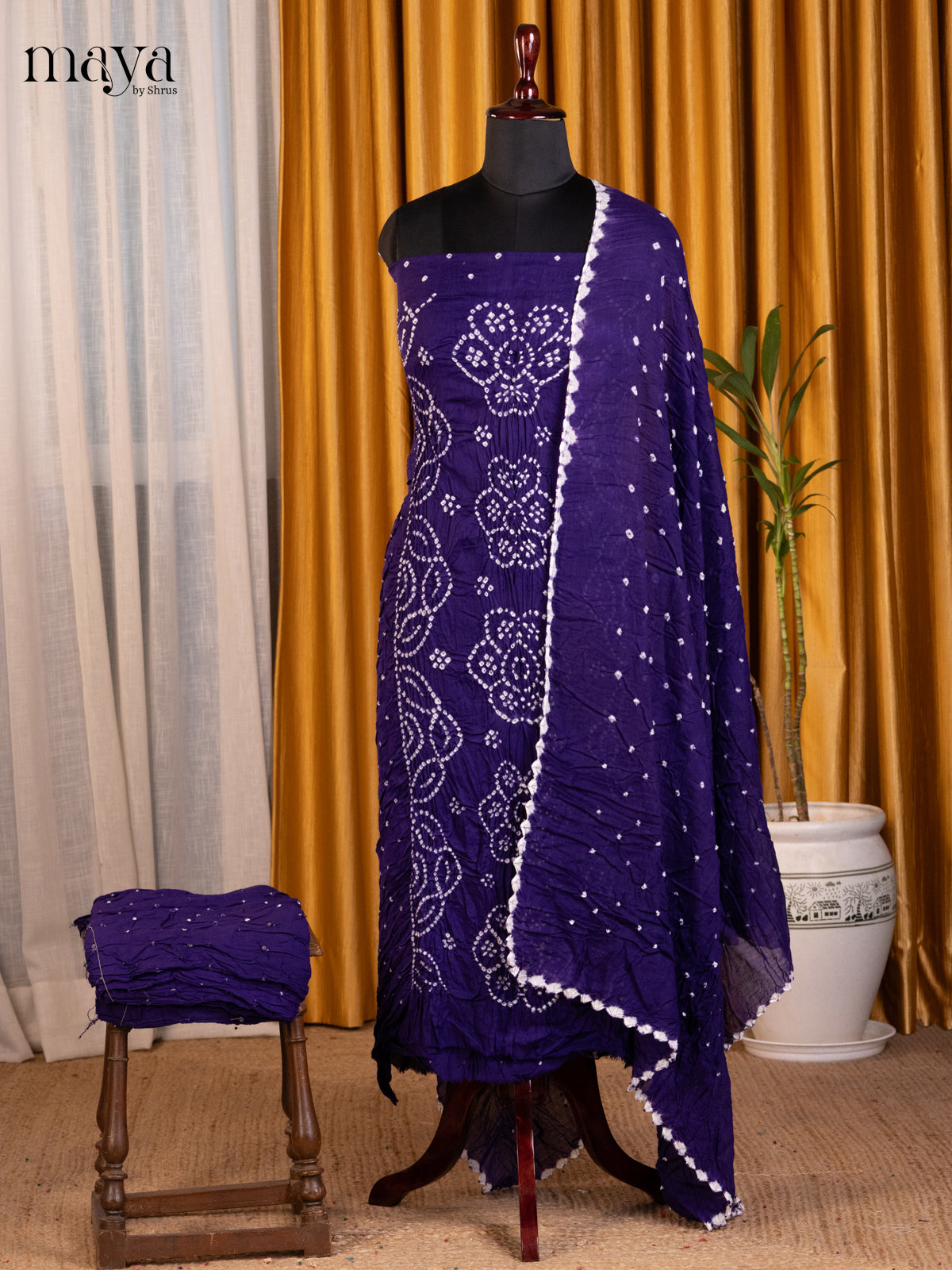 Blue - Bandhini salwar Unstitch - Shop on Shrus.com