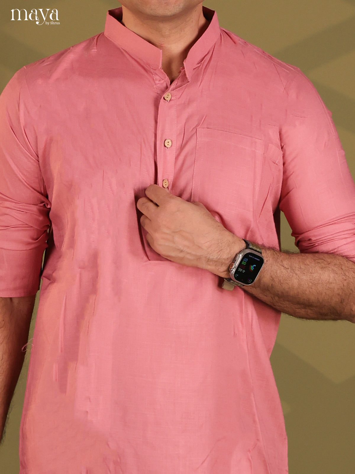 Pastel Pink Rayon Solid Short Men Kurta - Shop on Shrus.com