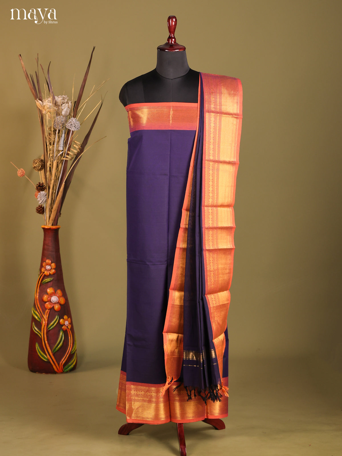 Blue & Orange - chettinad top & dupatta combo - Shop on Shrus.com