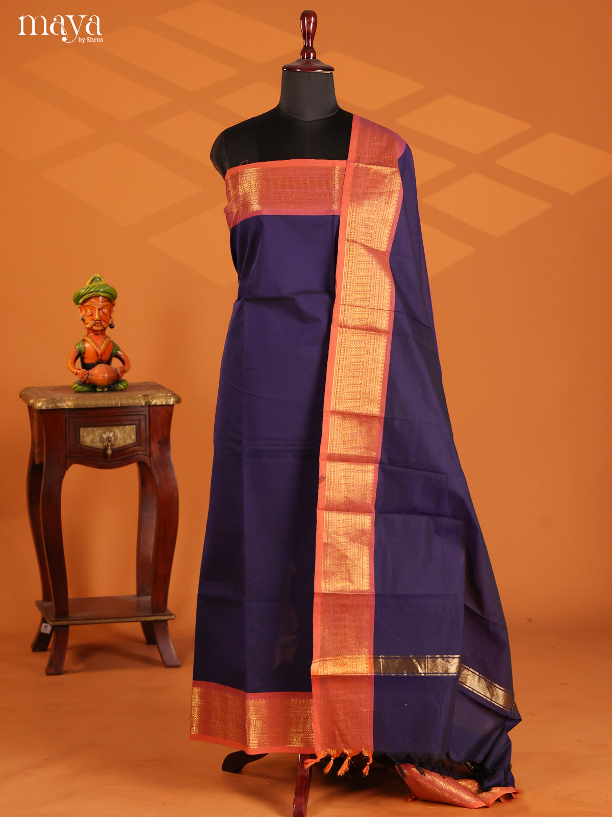 Blue & Orange - chettinad top & dupatta combo - Shop on Shrus.com