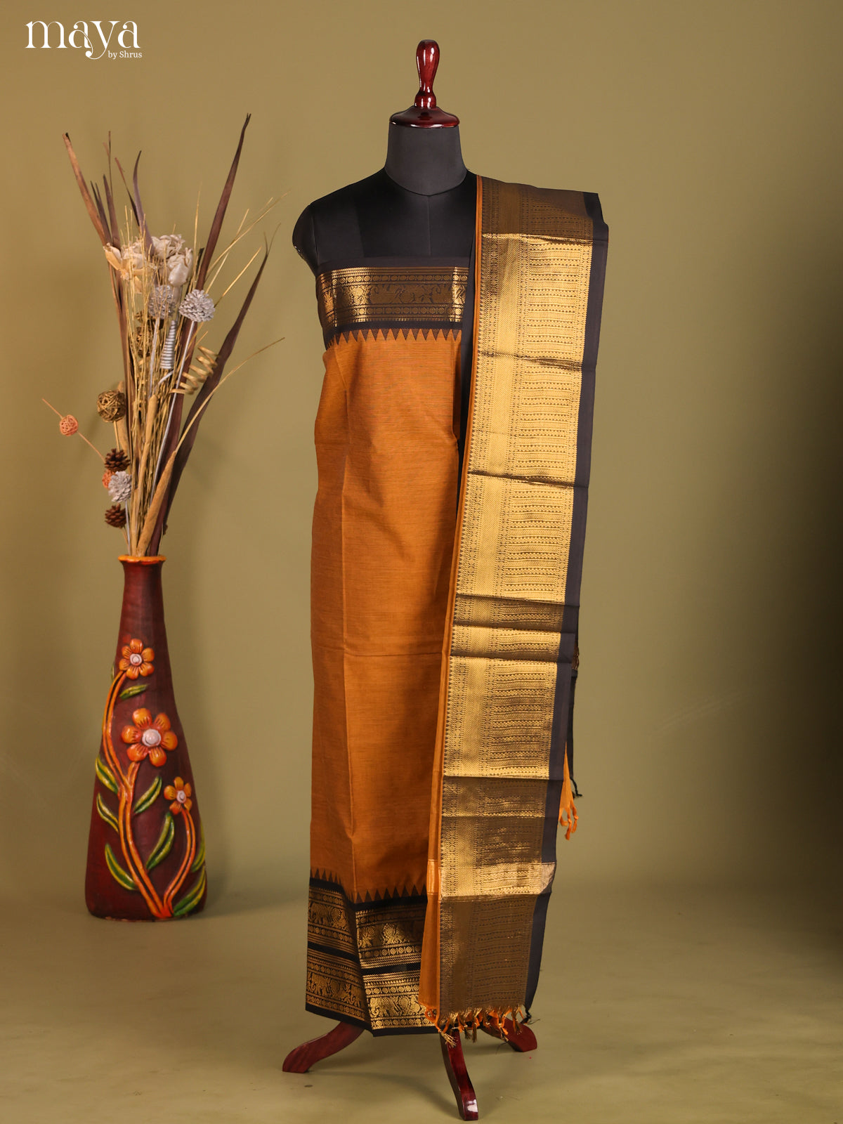 Mustard & Black  - chettinad top & dupatta combo