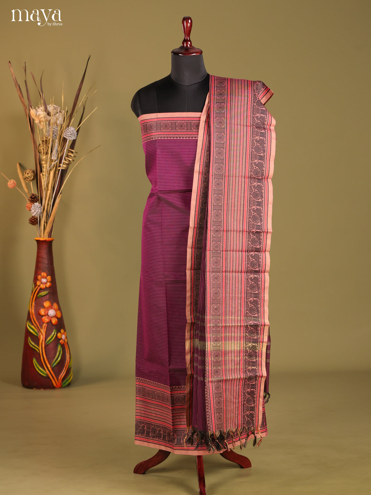 Purple & Peach - chettinad top & dupatta combo