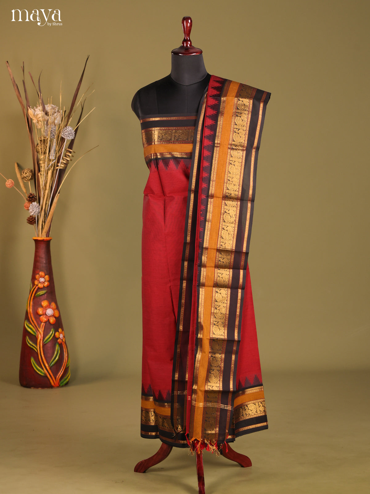 Maroon & Black- chettinad top & dupatta combo