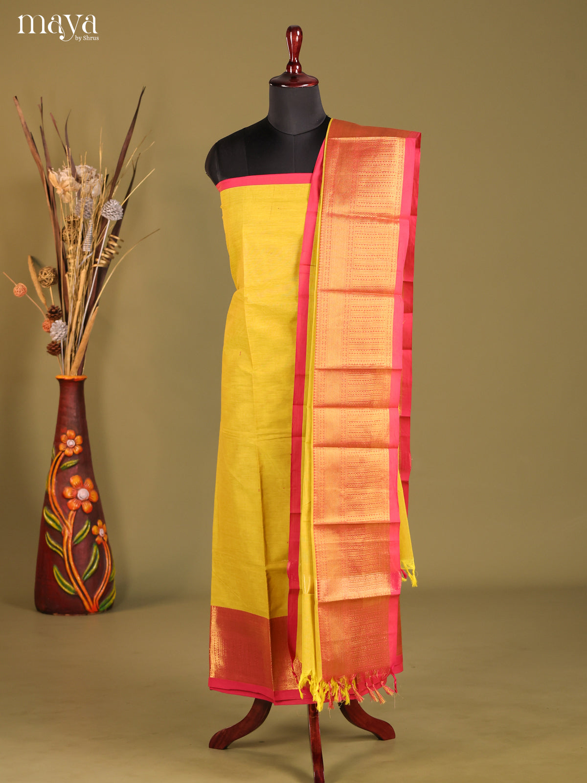 Lime Green & Pink - chettinad top & dupatta combo