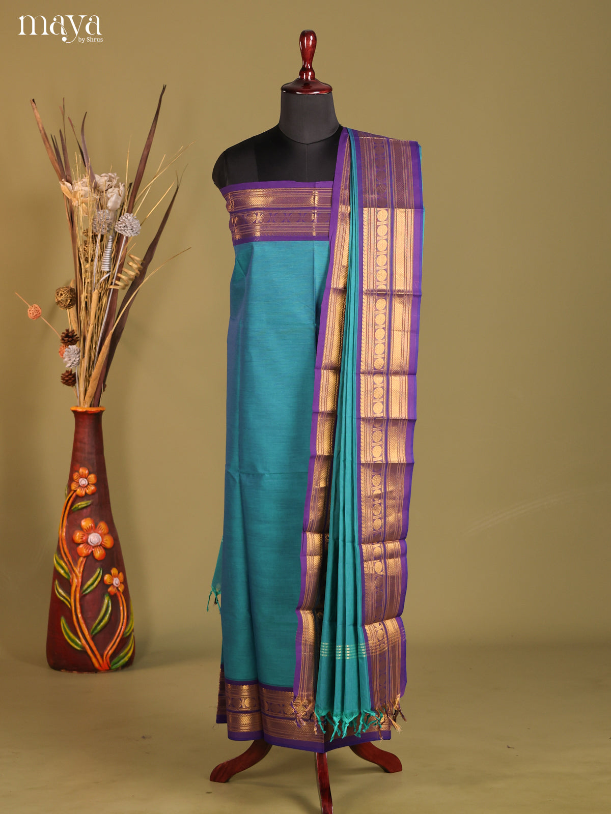 Blue & Violet - chettinad top & dupatta combo