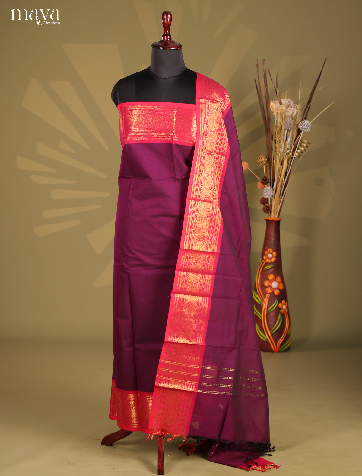 Purple & Pink - chettinad top & dupatta combo