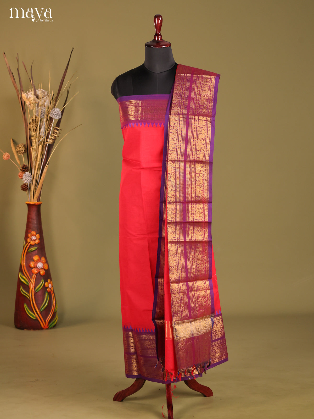 Red & Purple - chettinad top & dupatta combo