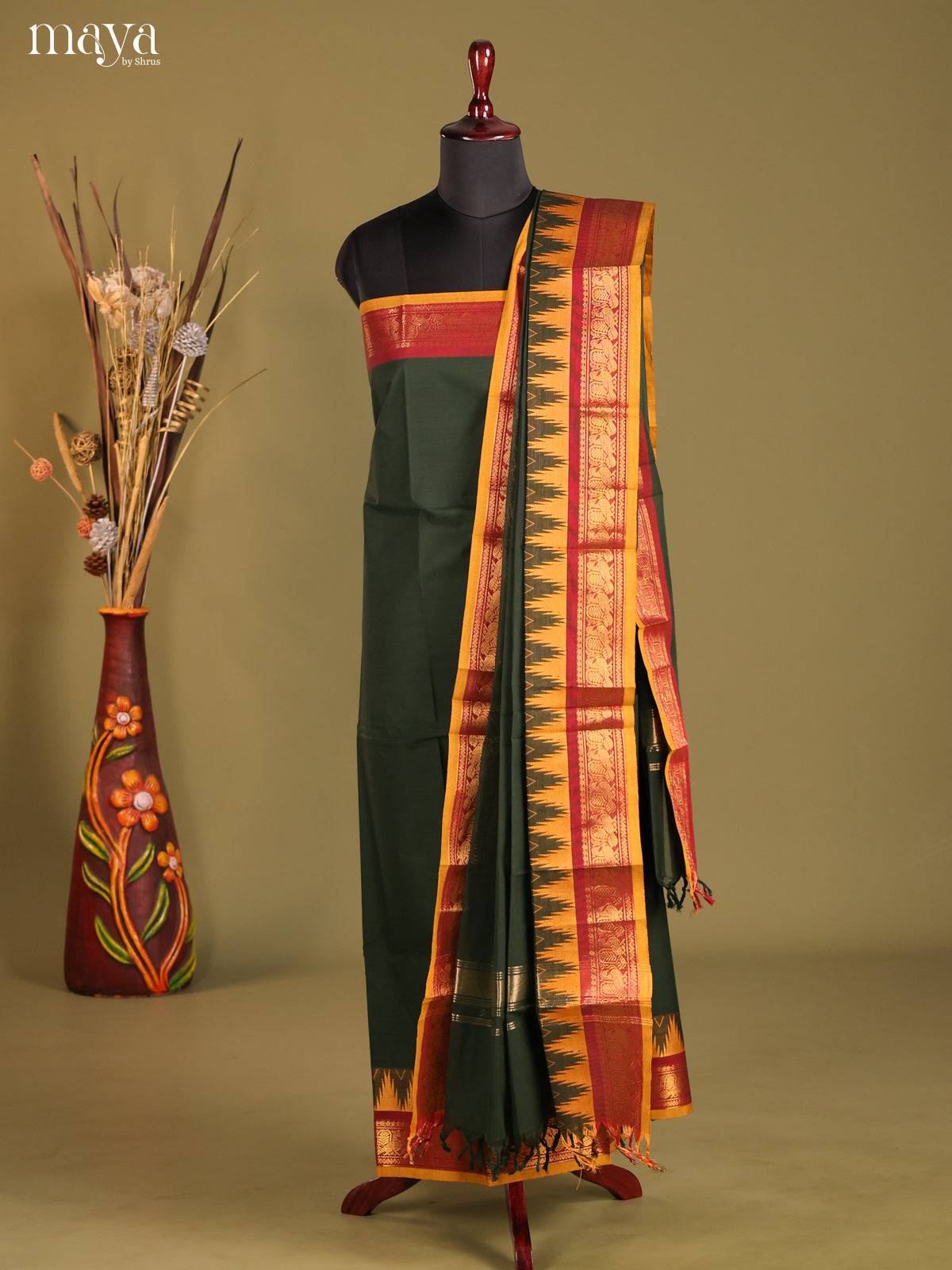 Green & Mustard- chettinad top & dupatta combo