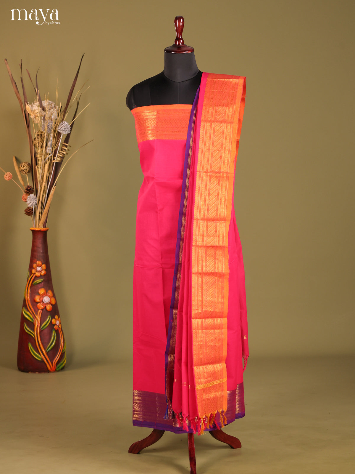 Pink & Orange - chettinad top & dupatta combo