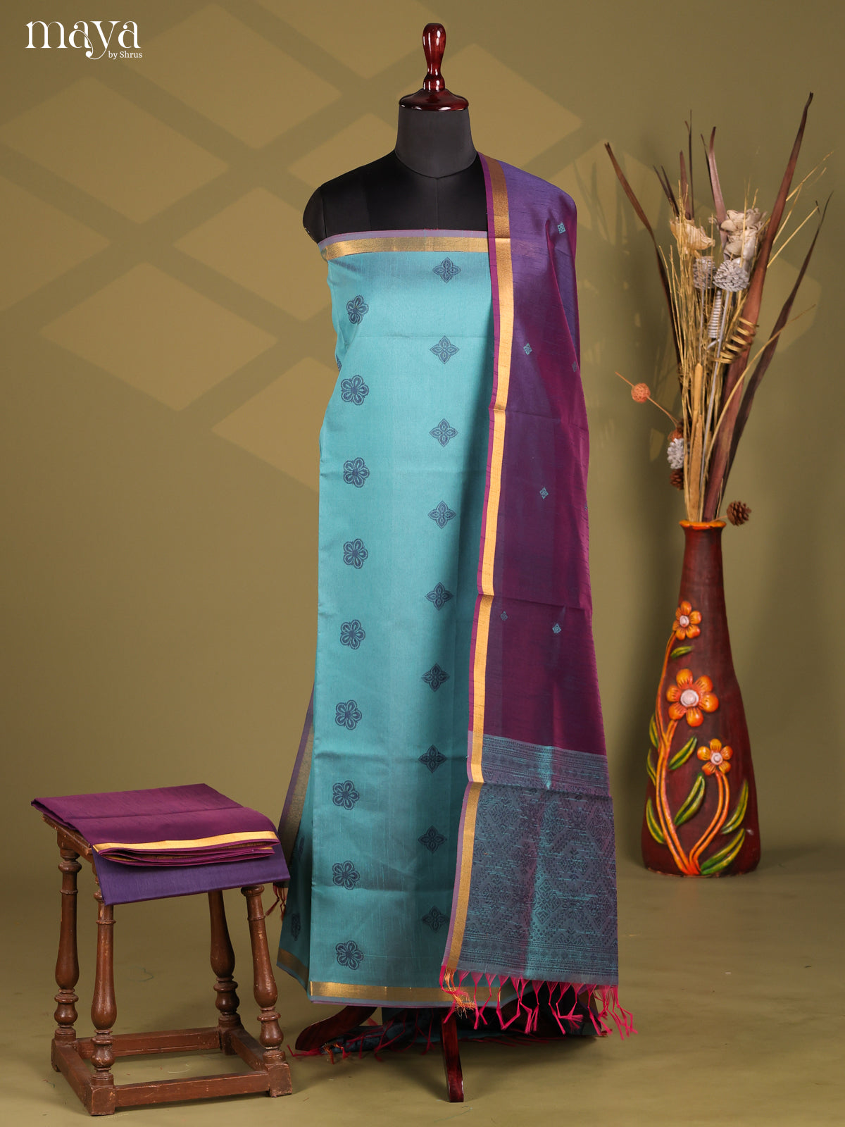Blue & Violet - Semi rawsilk salwar