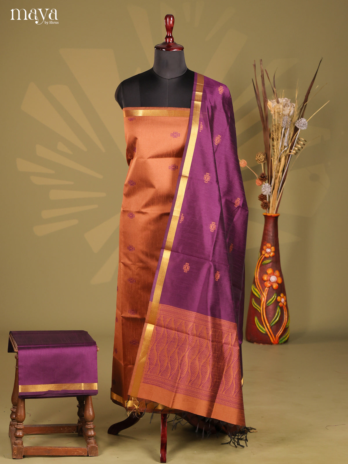Brown & Violet - Semi rawsilk salwar