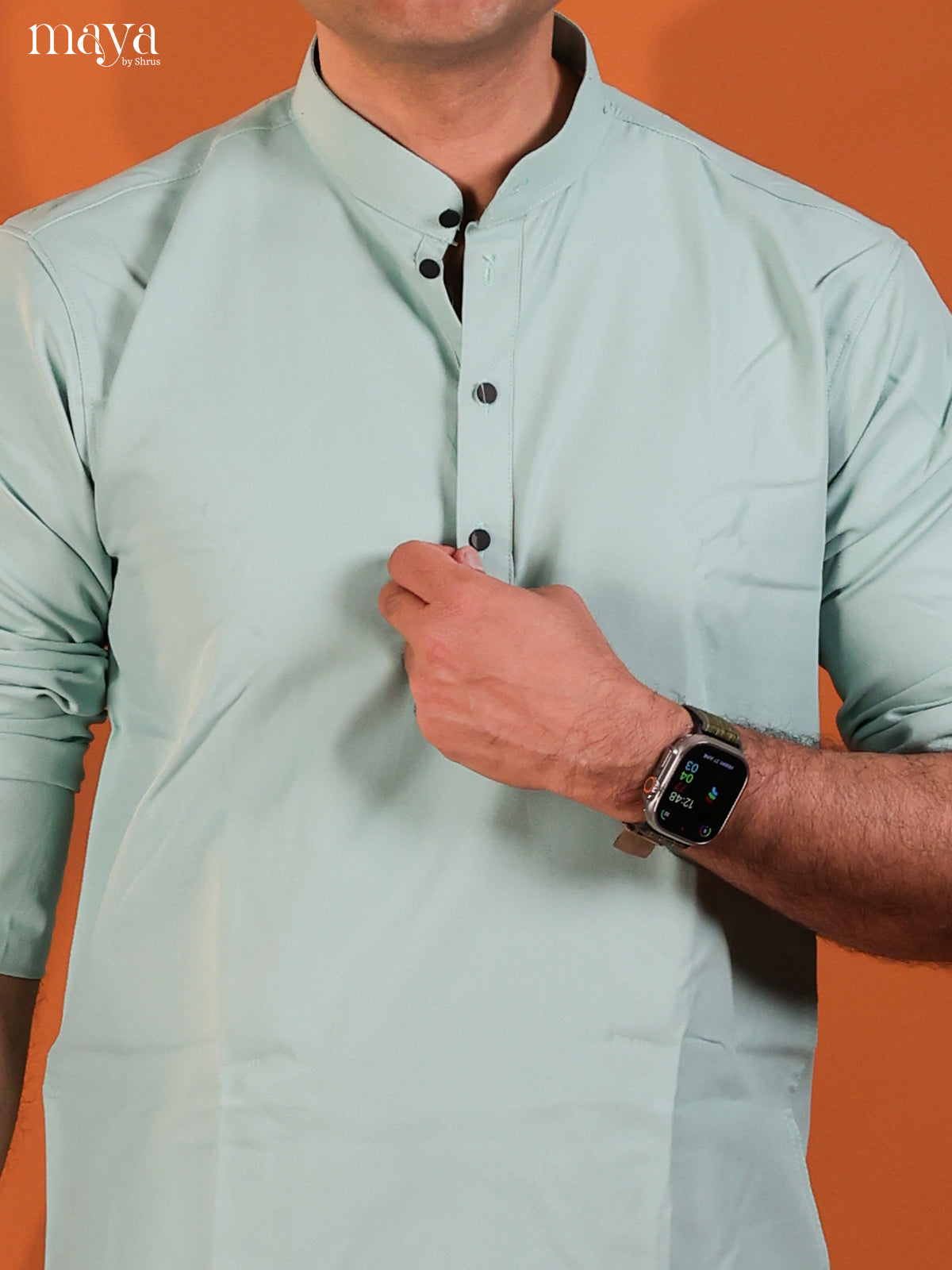 Ice Blue Cotton Solid Short Men Kurta