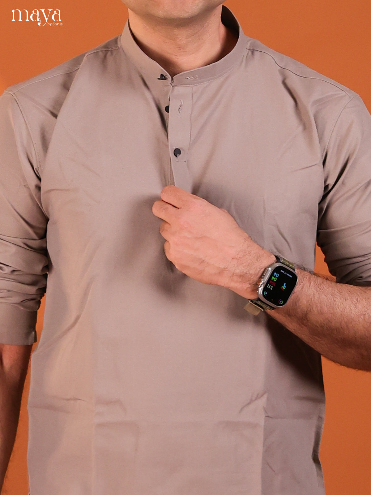 Grey Cotton Solid Short Men Kurta