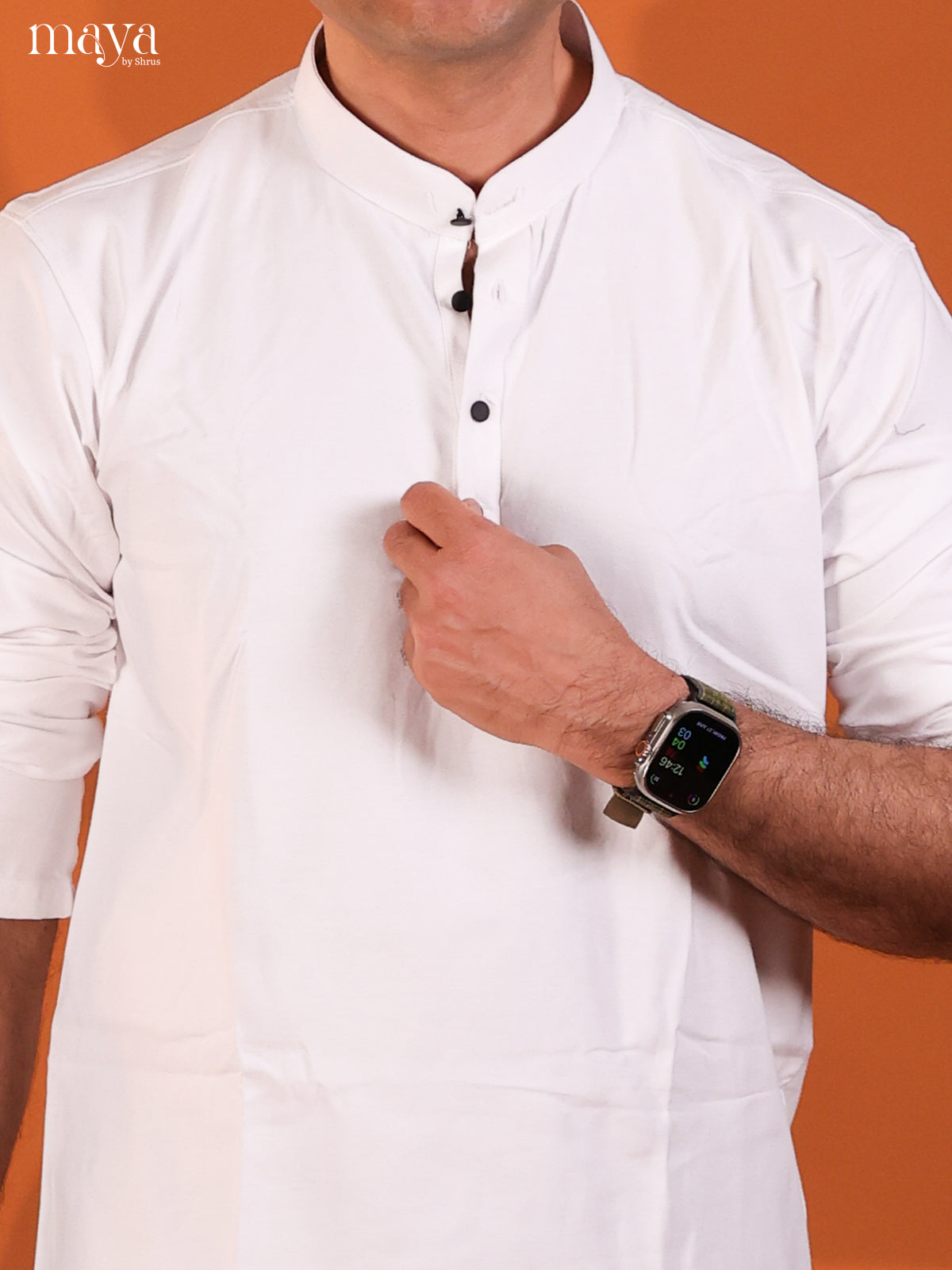 White Cotton Solid Short Men Kurta