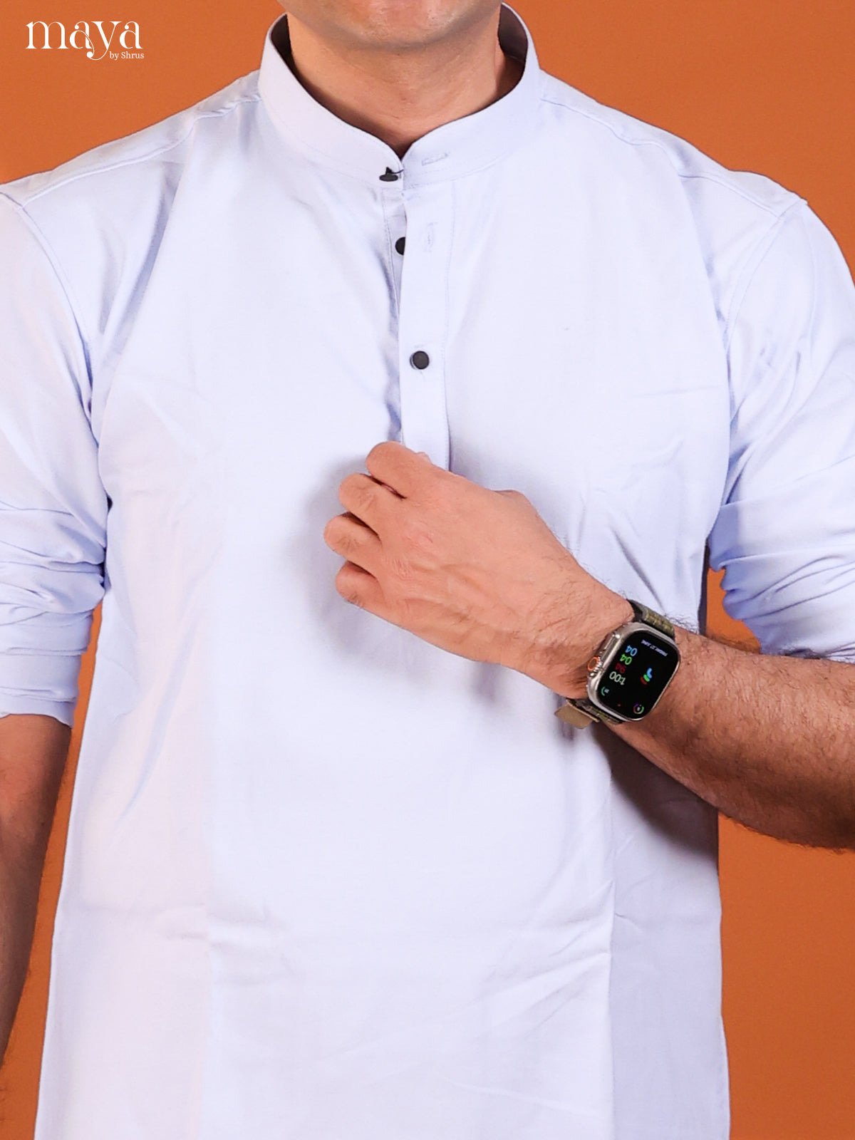 Blue Cotton Solid Short Men Kurta