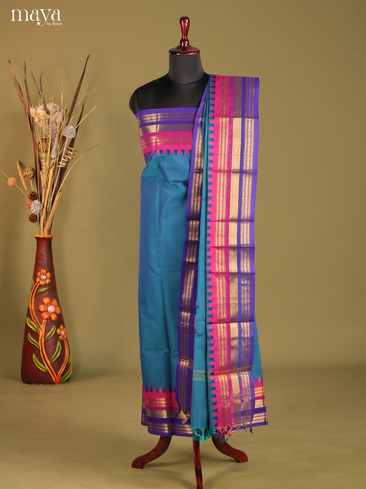 Blue & Pink- chettinad top & dupatta combo