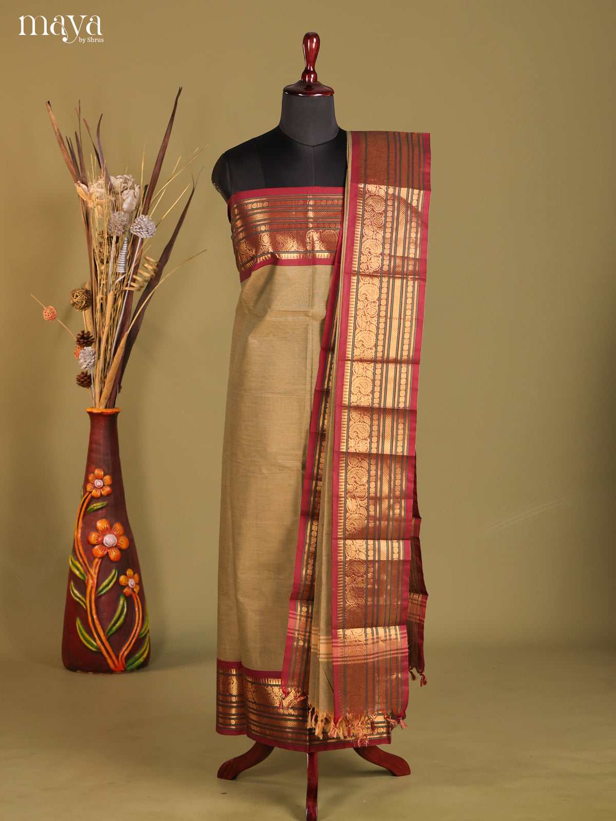 Grey & Maroon - chettinad top & dupatta combo