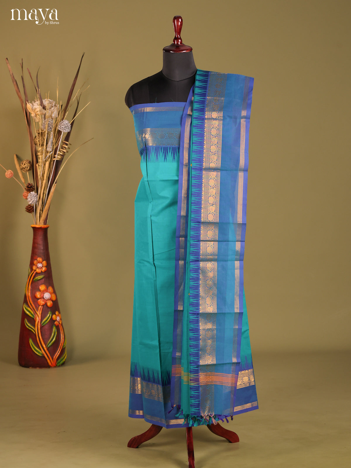 Light Blue & Blue- chettinad top & dupatta combo