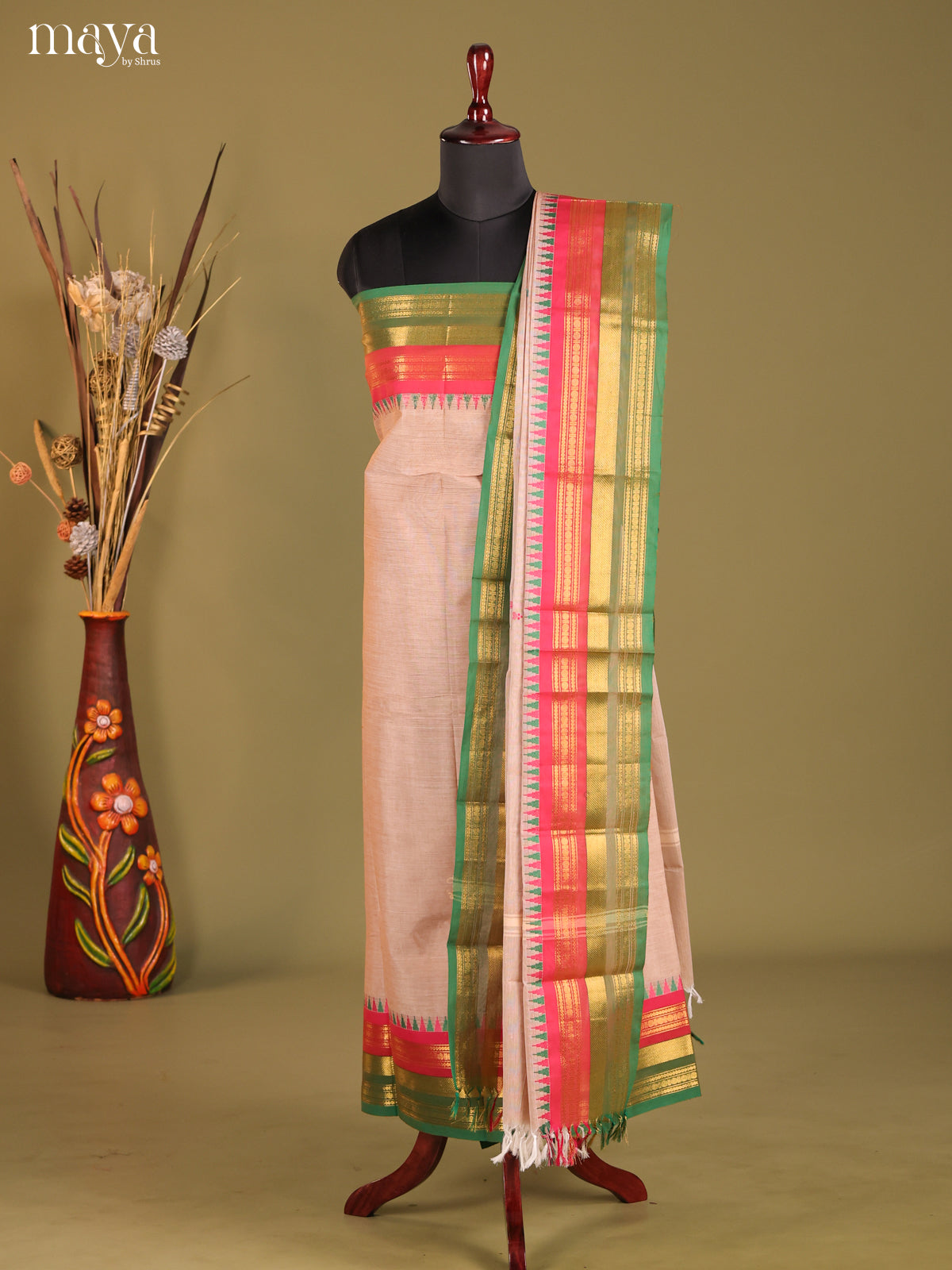 Grey & Green- chettinad top & dupatta combo