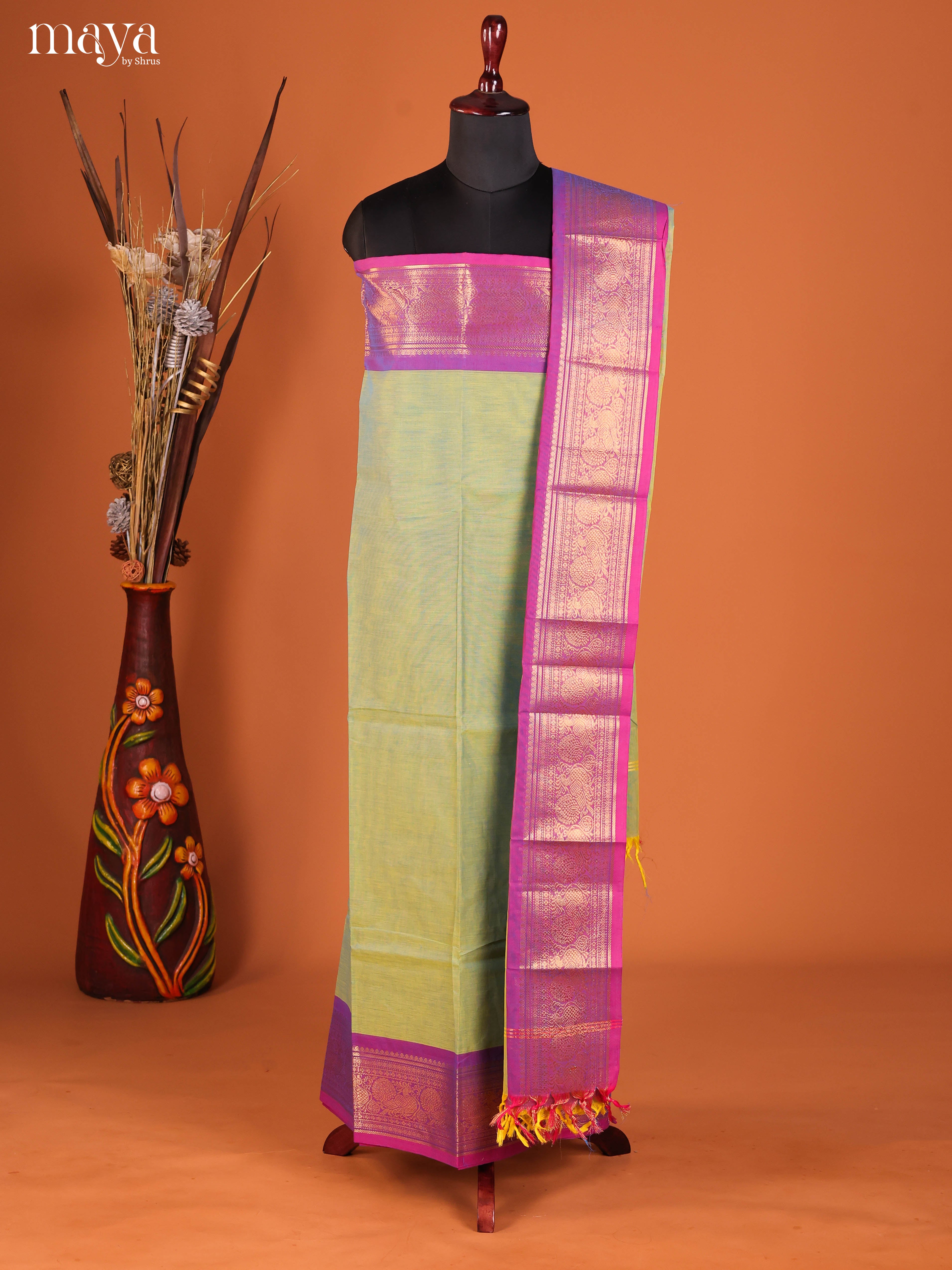 Green & Purple-chettinad top & dupatta combo