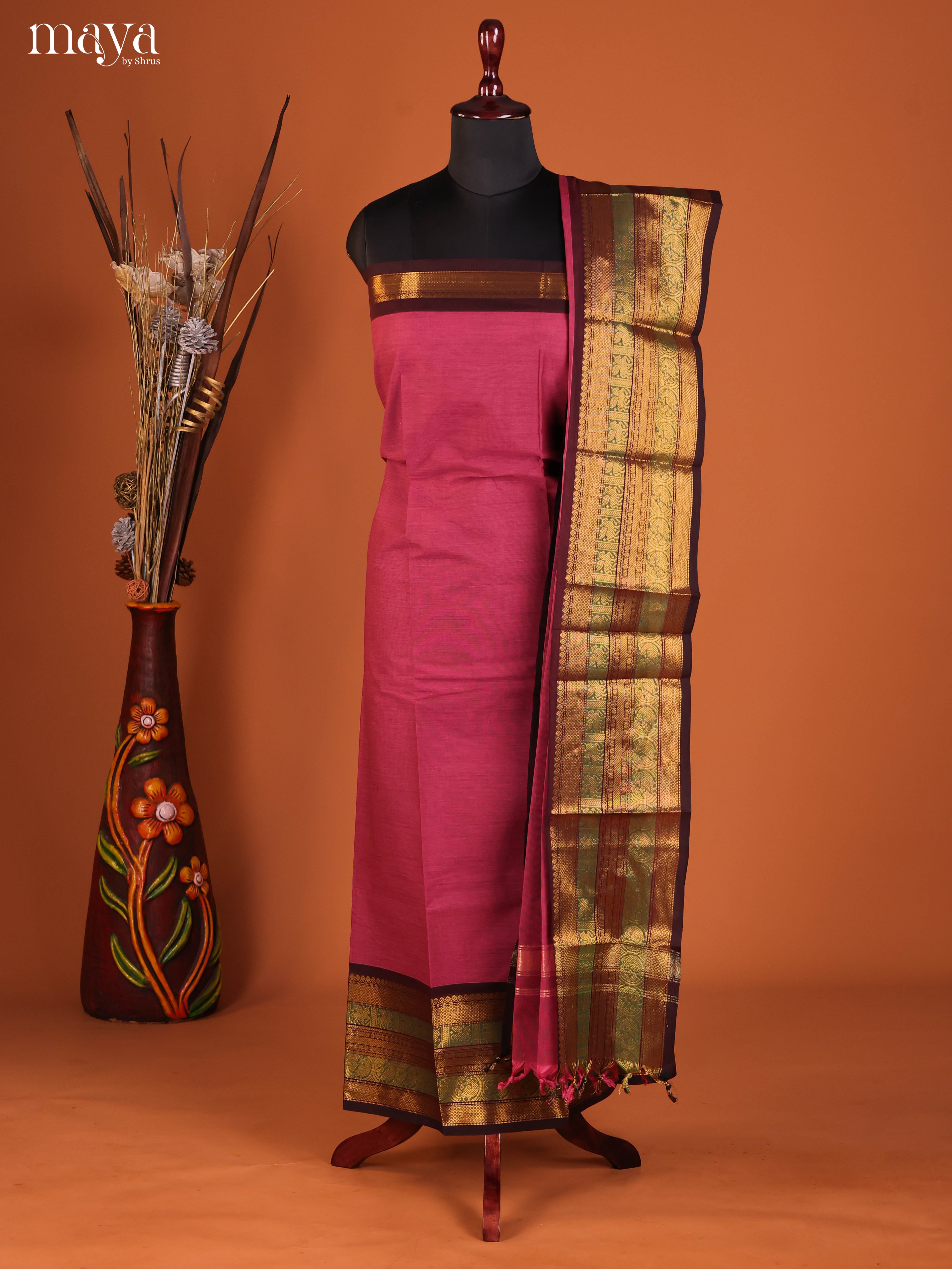 Pink & Maroon-chettinad top & dupatta combo