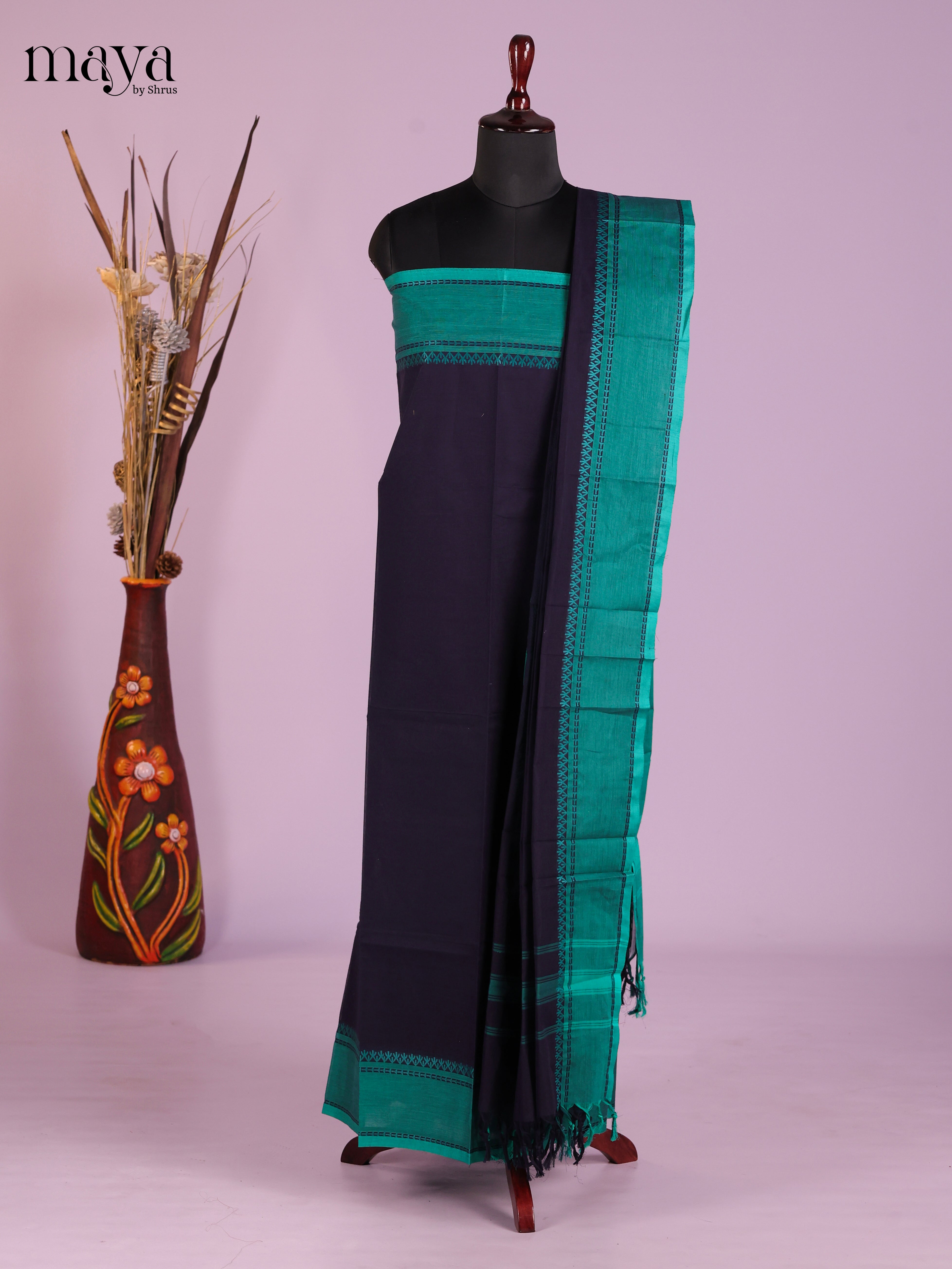 Navy Blue & Teal -chettinad top & dupatta combo