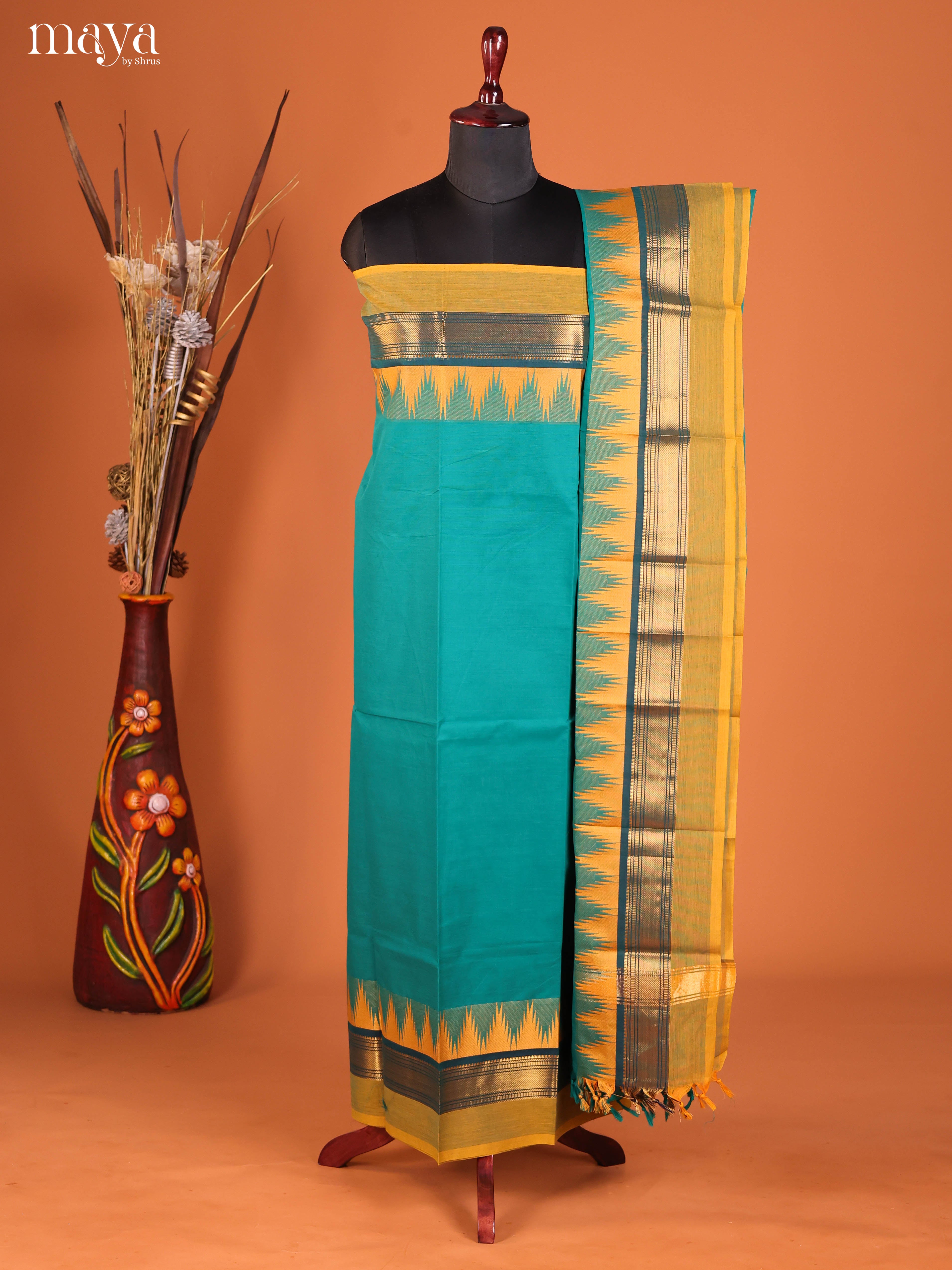 Blue & Yellow-chettinad top & dupatta combo