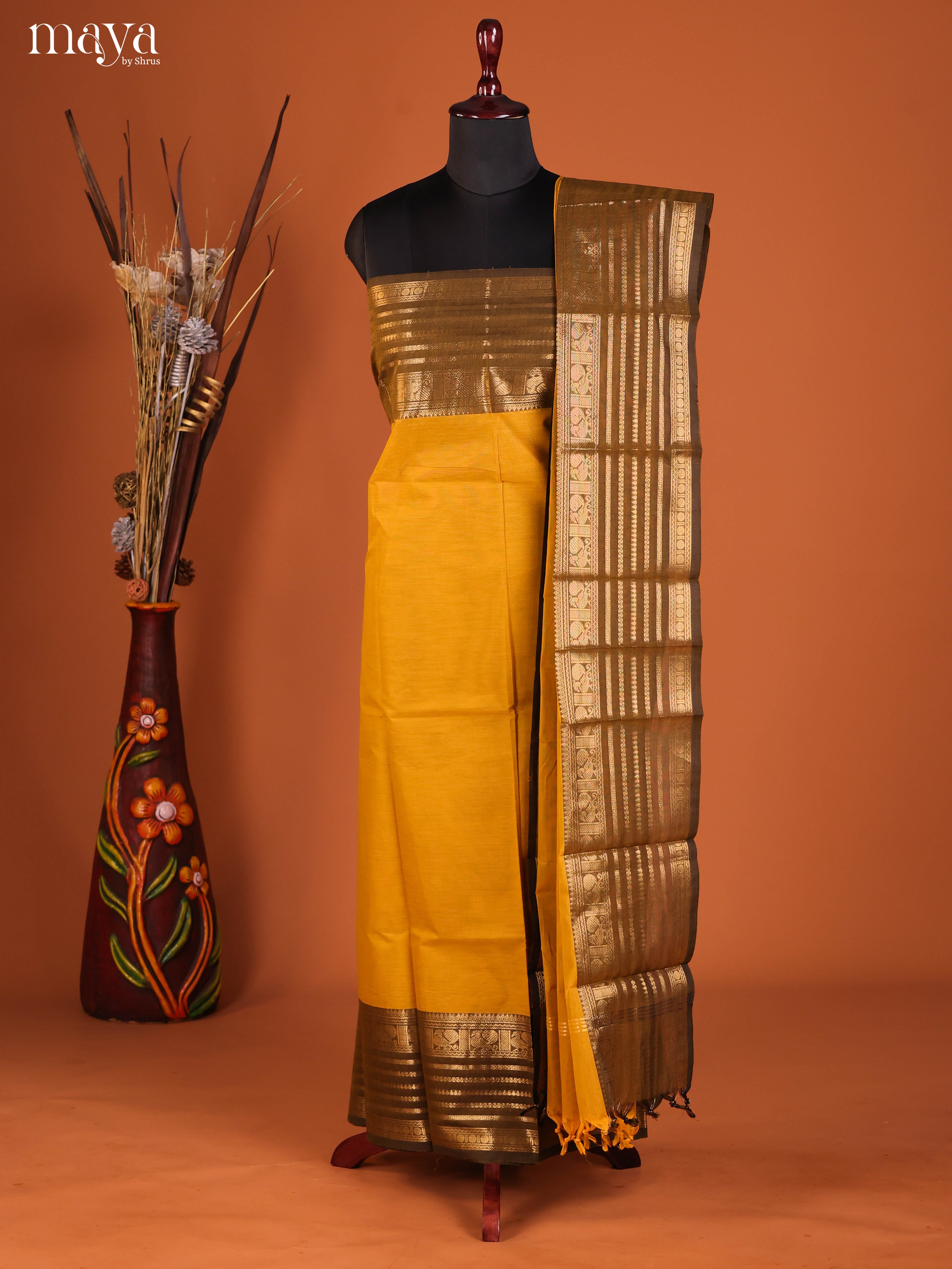 Yellow & Brown-chettinad top & dupatta combo