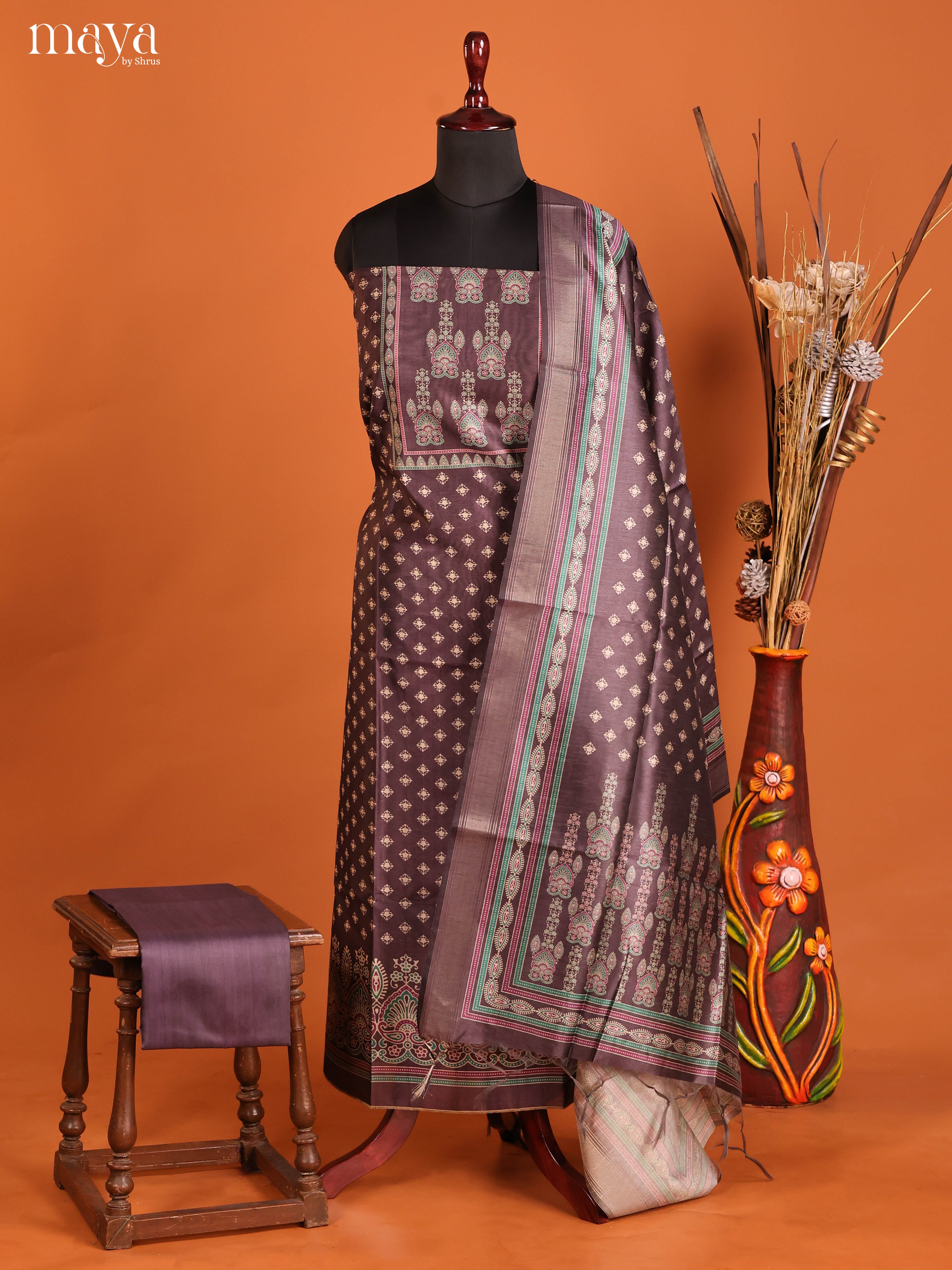 Brown -Semi Tussar Salwar Unstitch