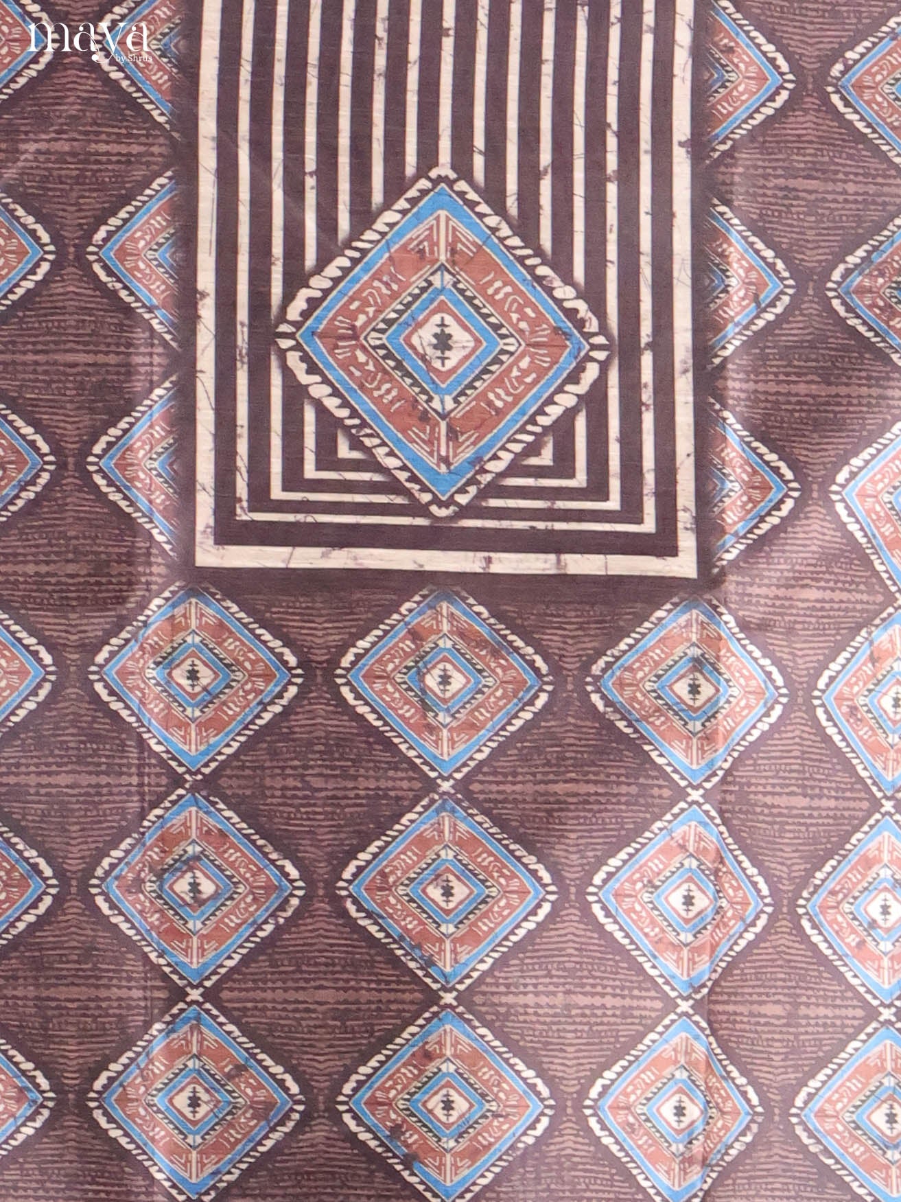 Brown & Blue-Semi Tussar Salwar Unstitch