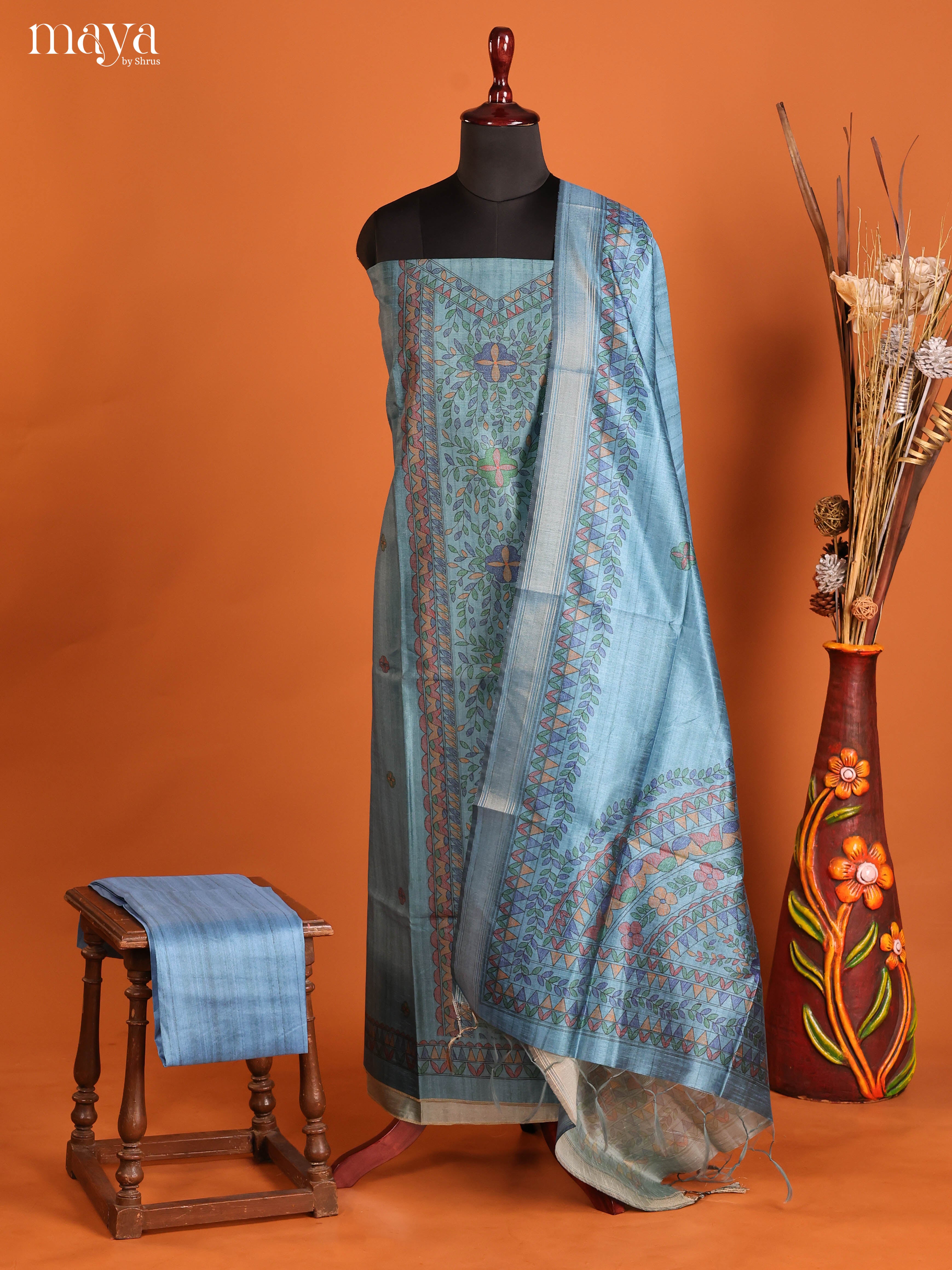 Blue -Semi Tussar Salwar Unstitch