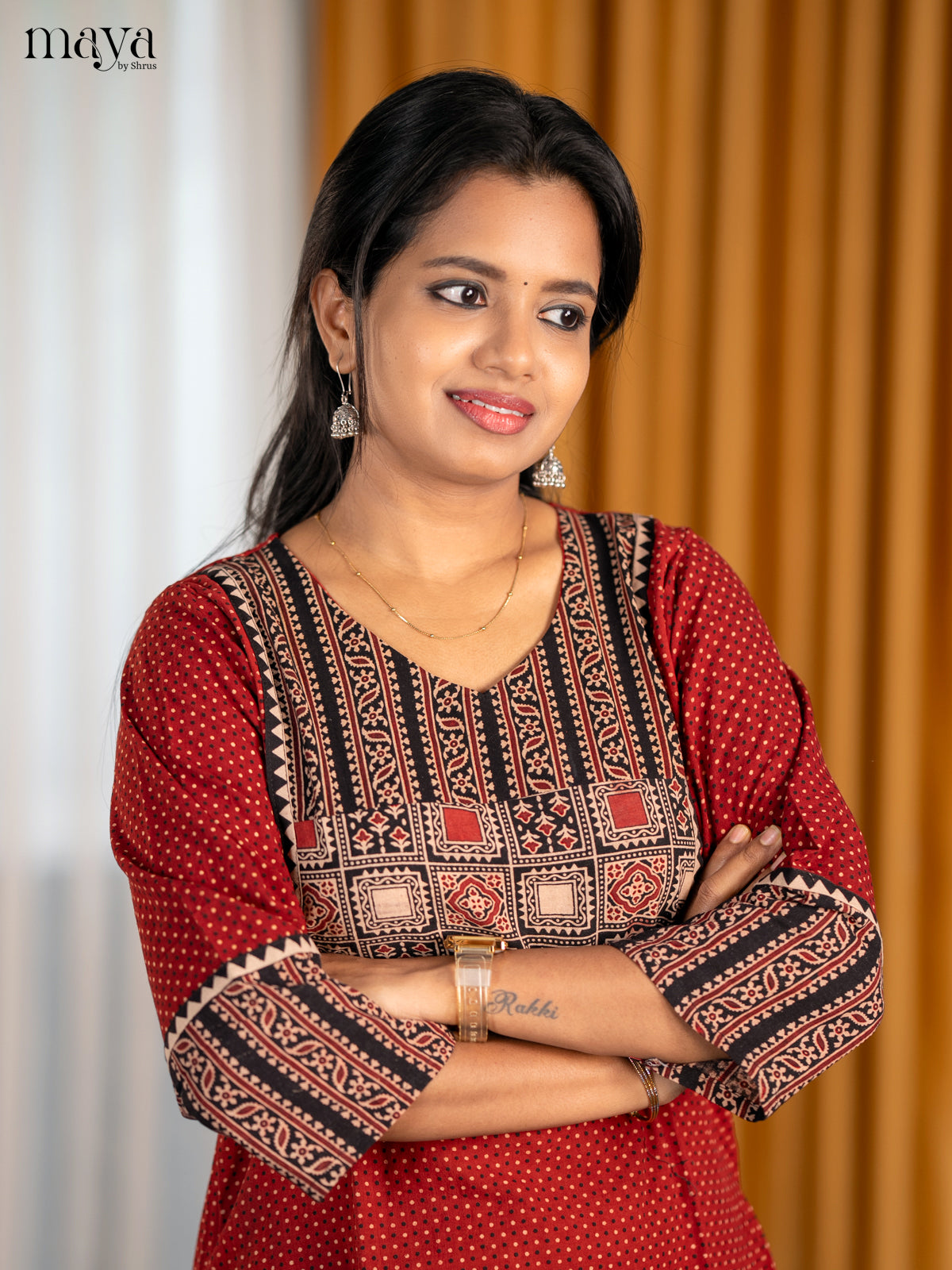 Red & Black Ajrakh printed Readymade Kurti