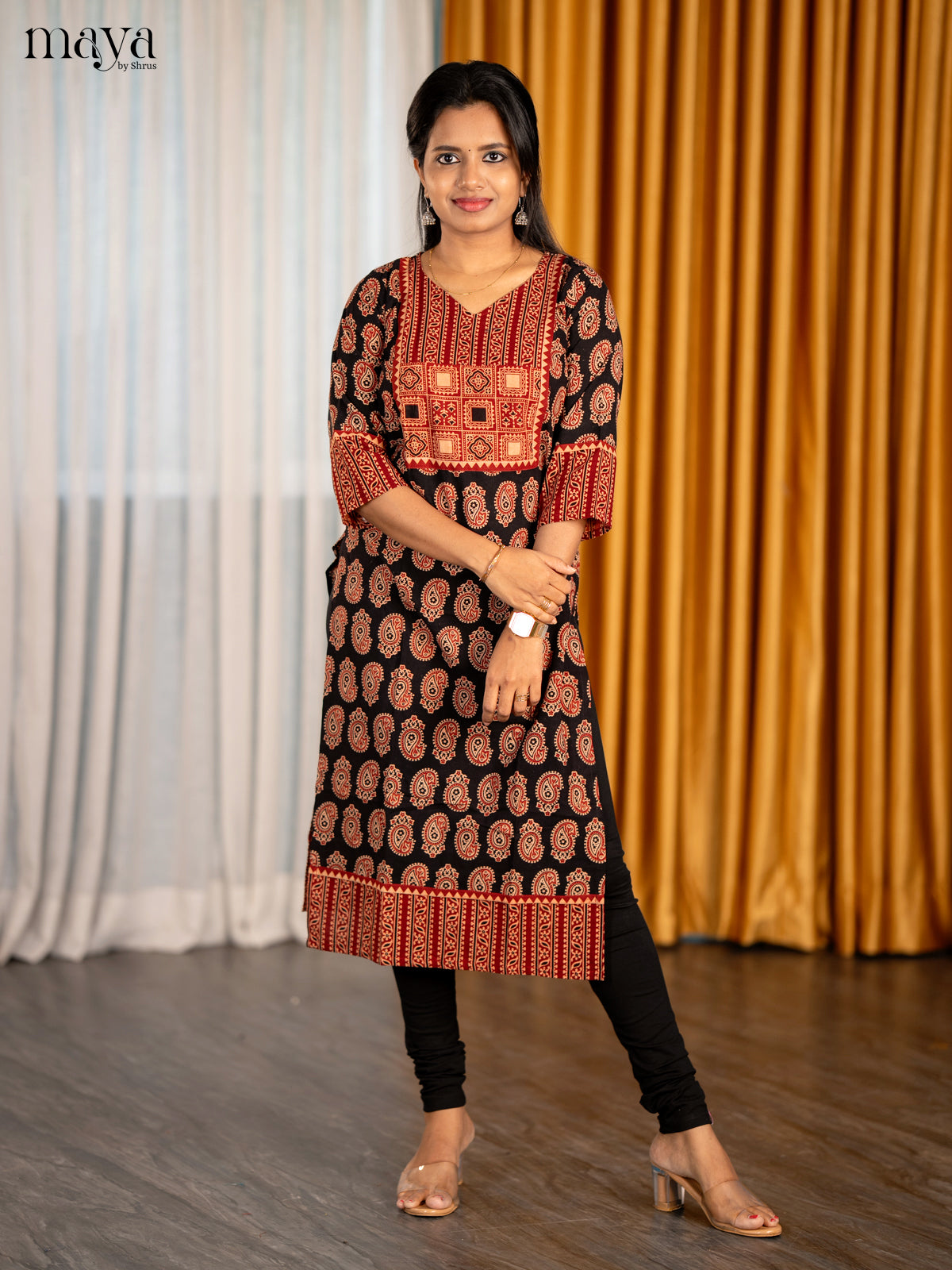 Black & Red Ajrakh Printed Readymade Kurti