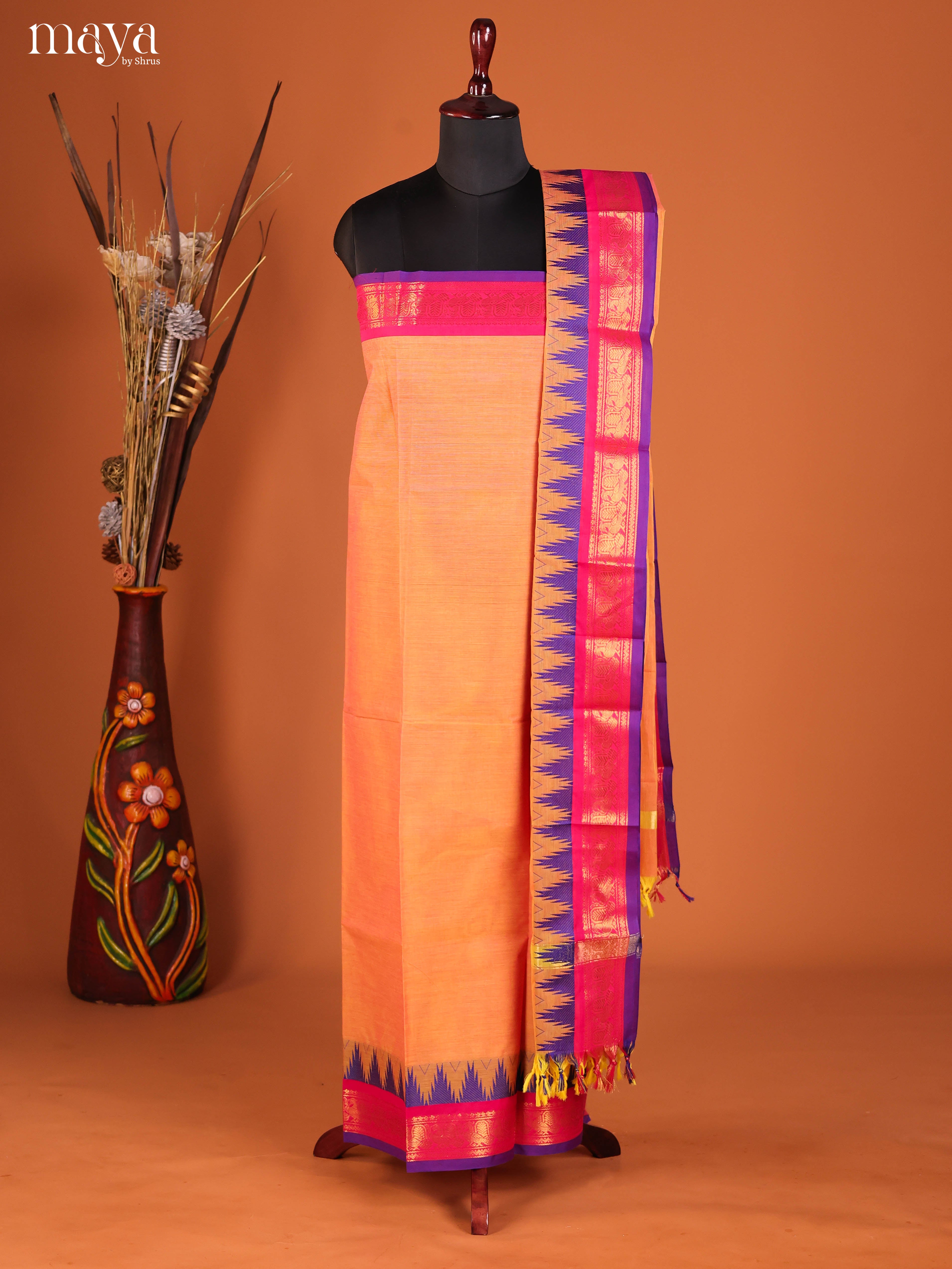 Orange & Pink-chettinad top & dupatta combo