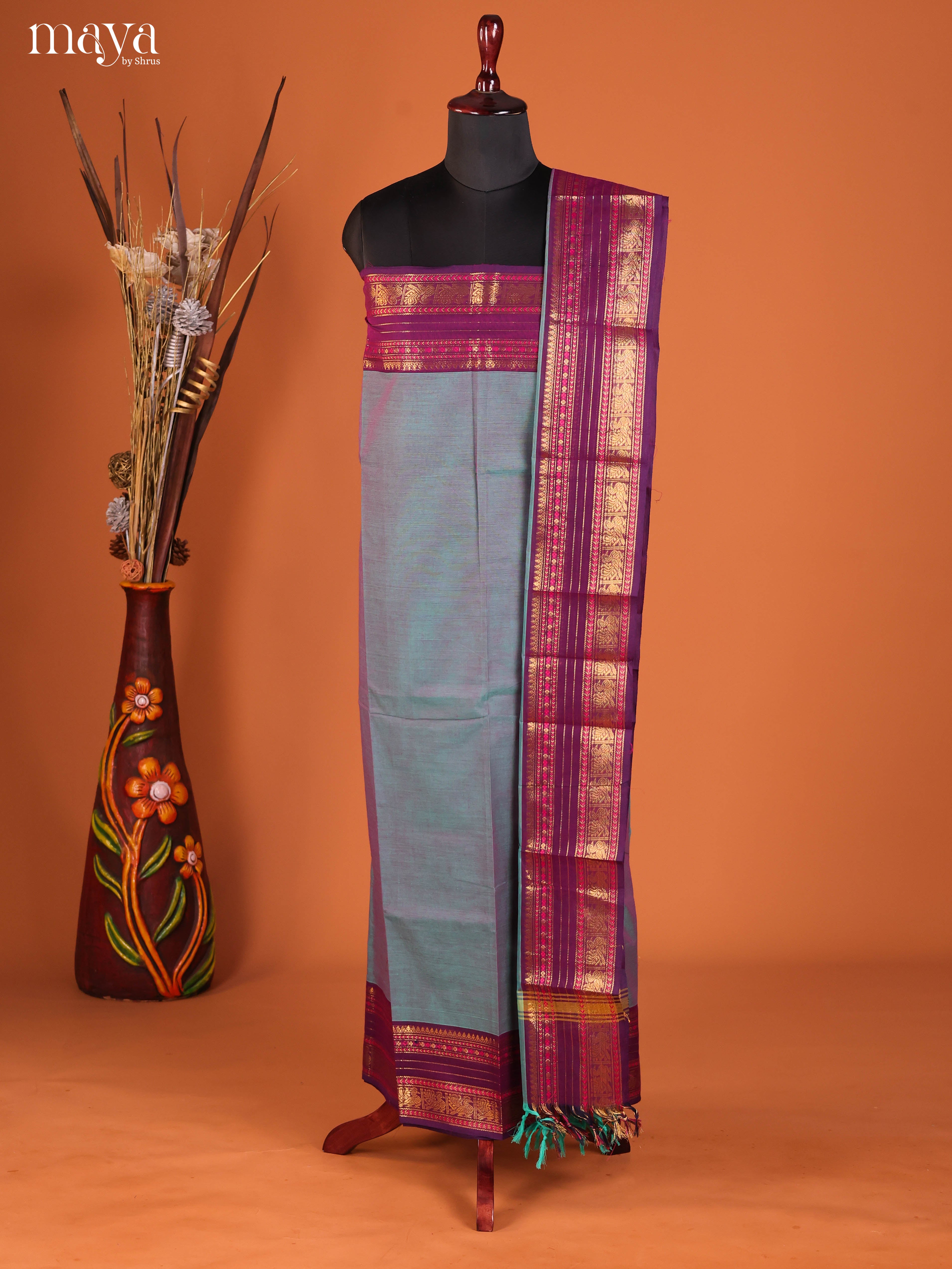 Grey & Purple-chettinad top & dupatta combo