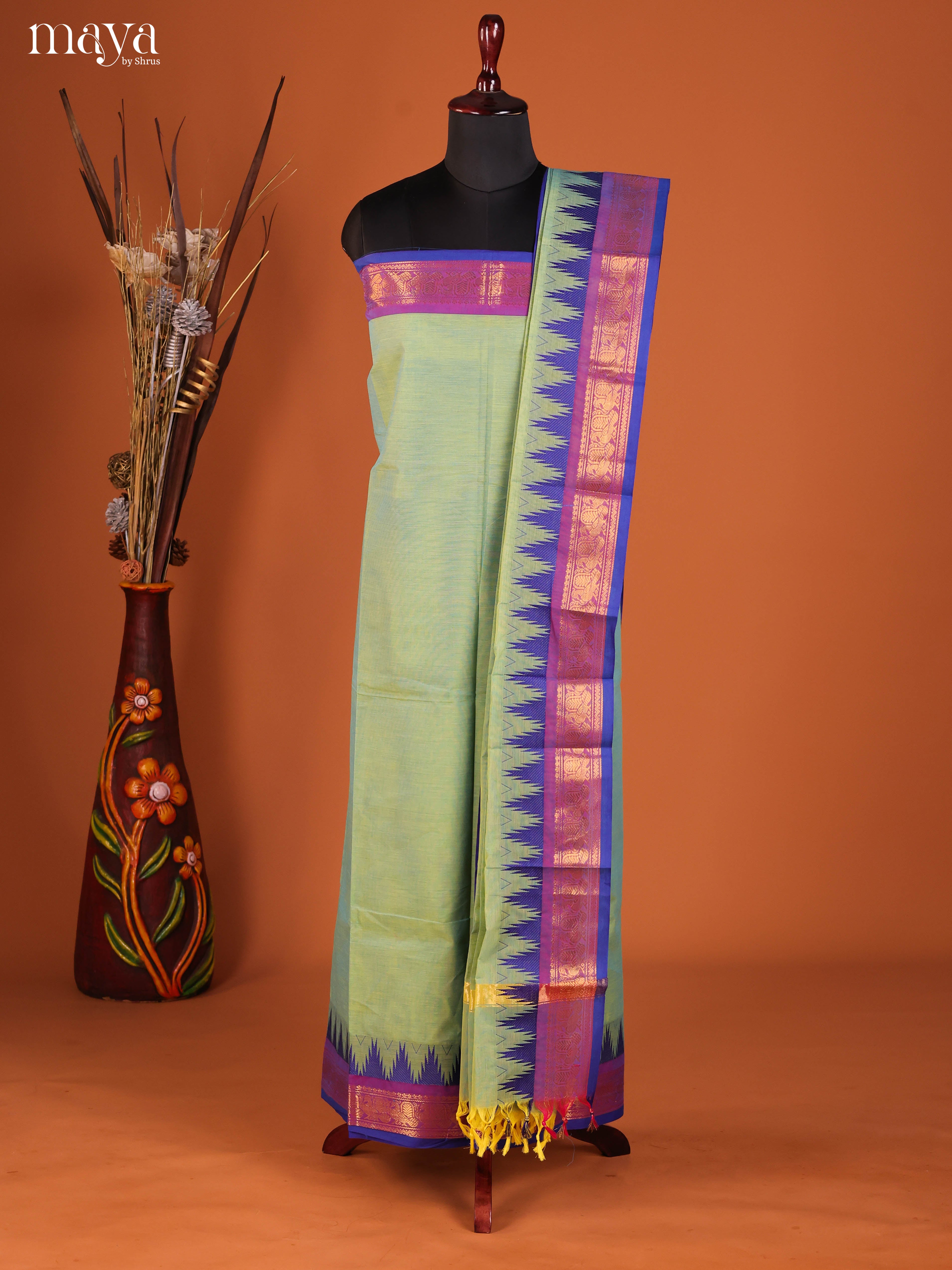 Light Green & Blue -chettinad top & dupatta combo