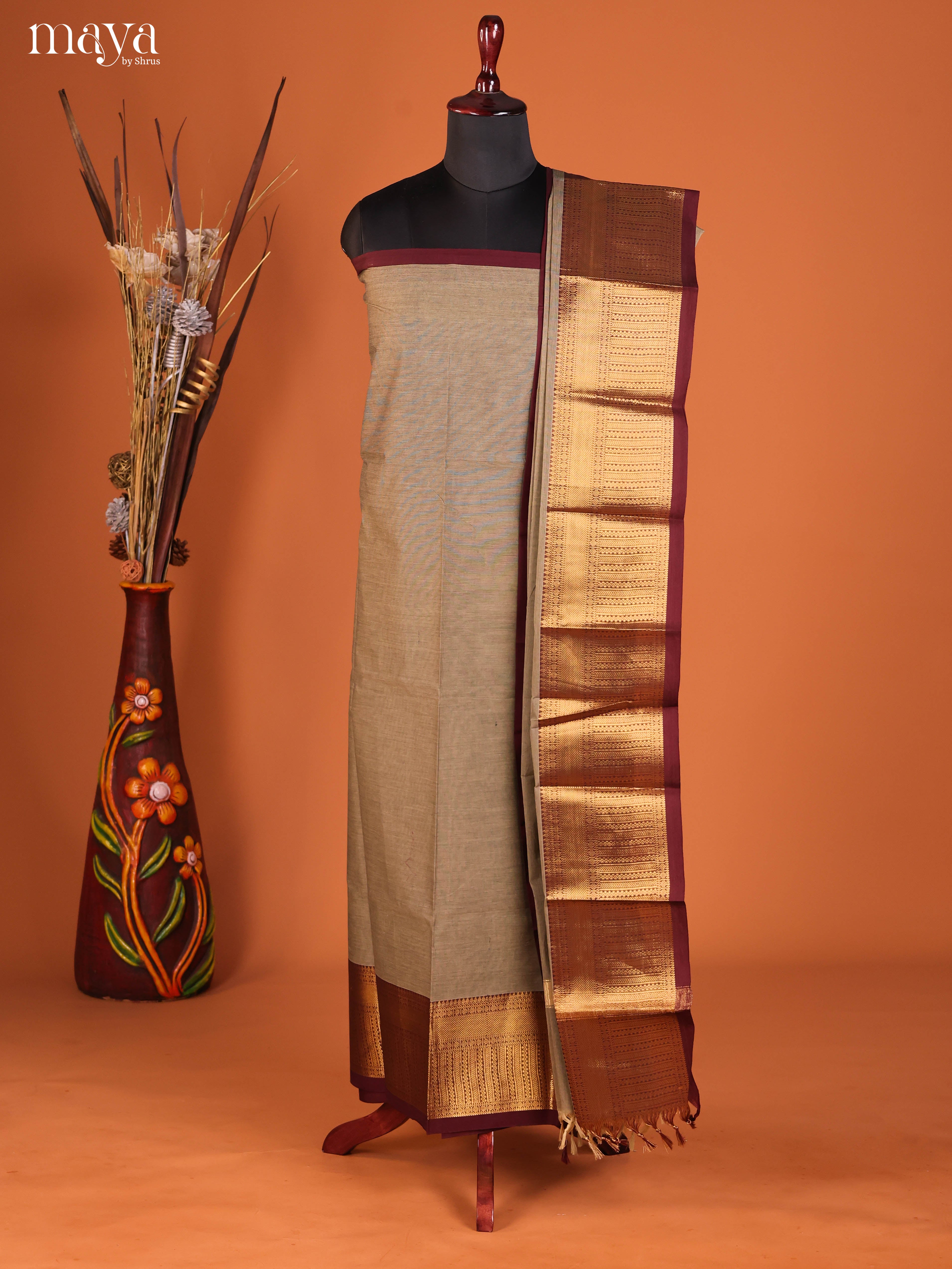 Grey & Maroon-chettinad top & dupatta combo